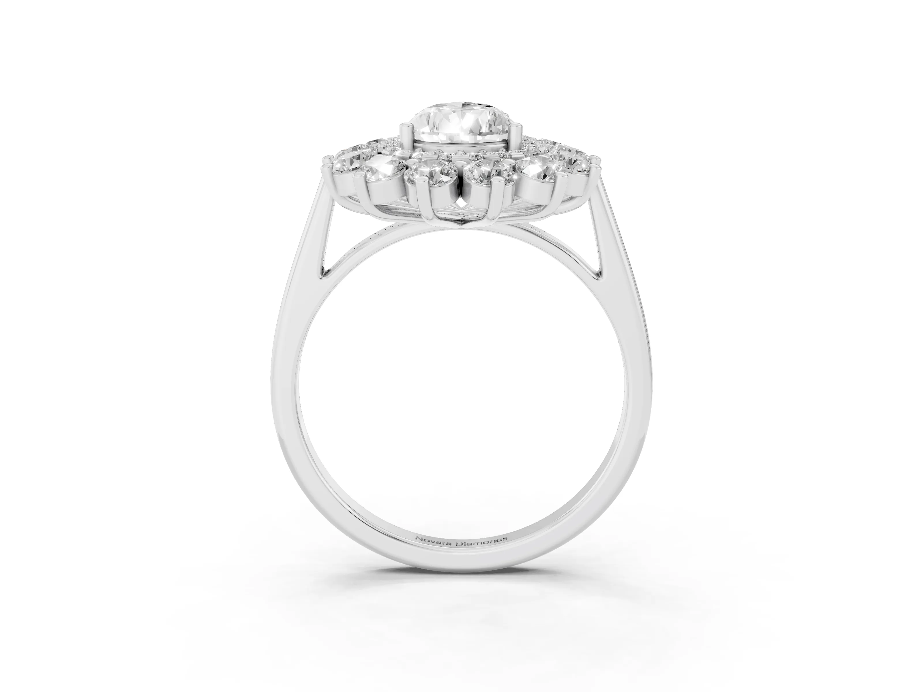 Pear Cut Diamond Floral Double Halo Ring Set in White gold with Round Petals