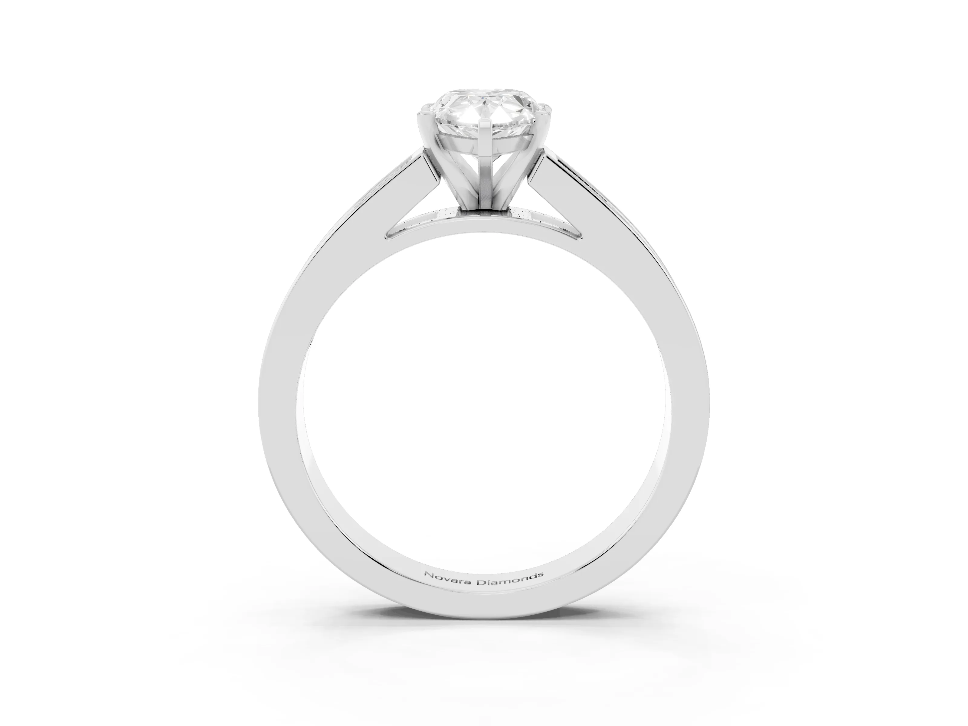 Pear Cut Diamond Solitaire Ring Set in Silver with Channel-Set Band and Prong Setting