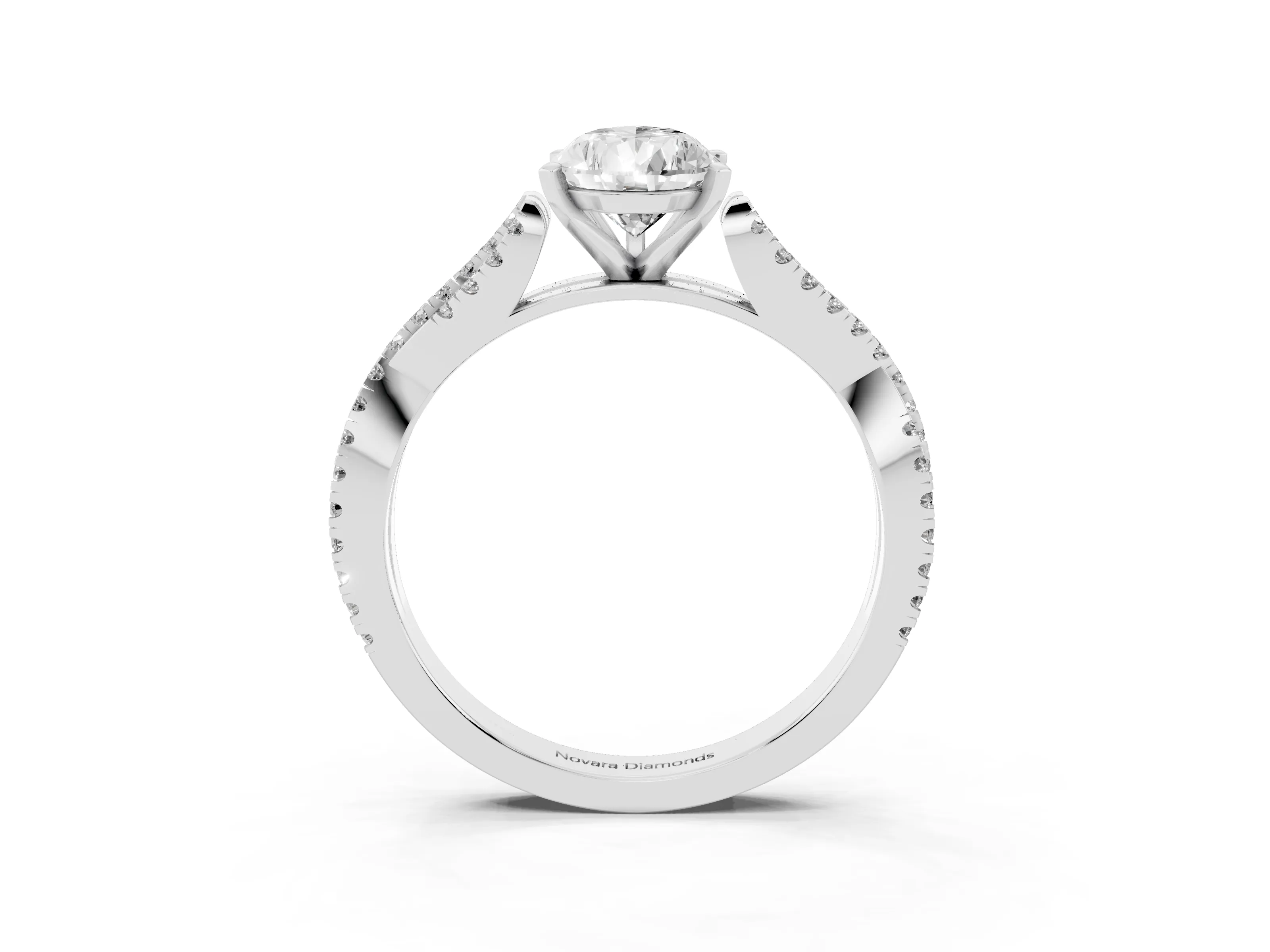 Pear Cut Diamond Solitaire Engagement Ring Set in White gold with Twisted Pavé Band and Prong Setting