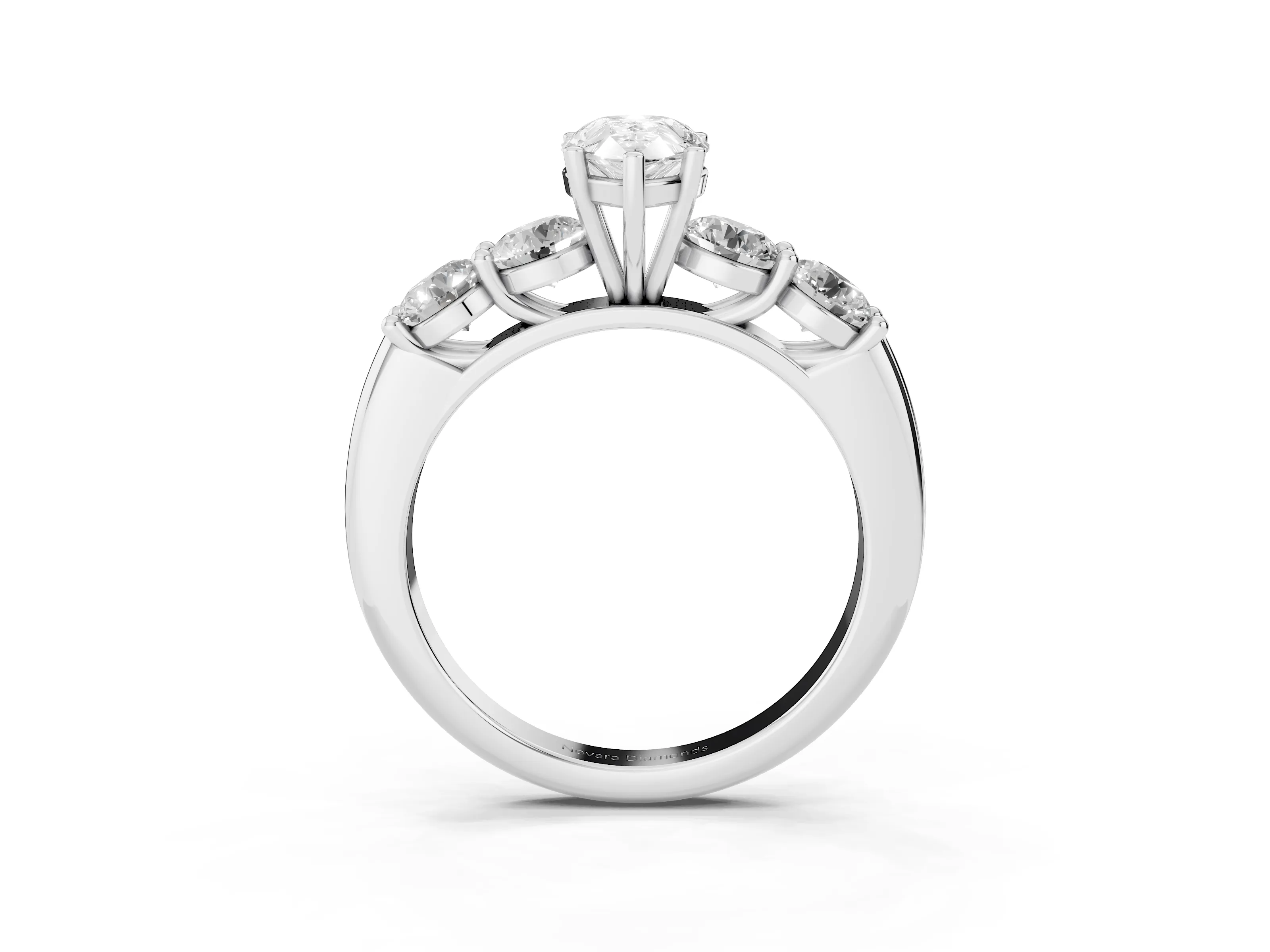 Pear Cut Diamond Five-Stone Prong Set Ring Set in Silver with Classic Band