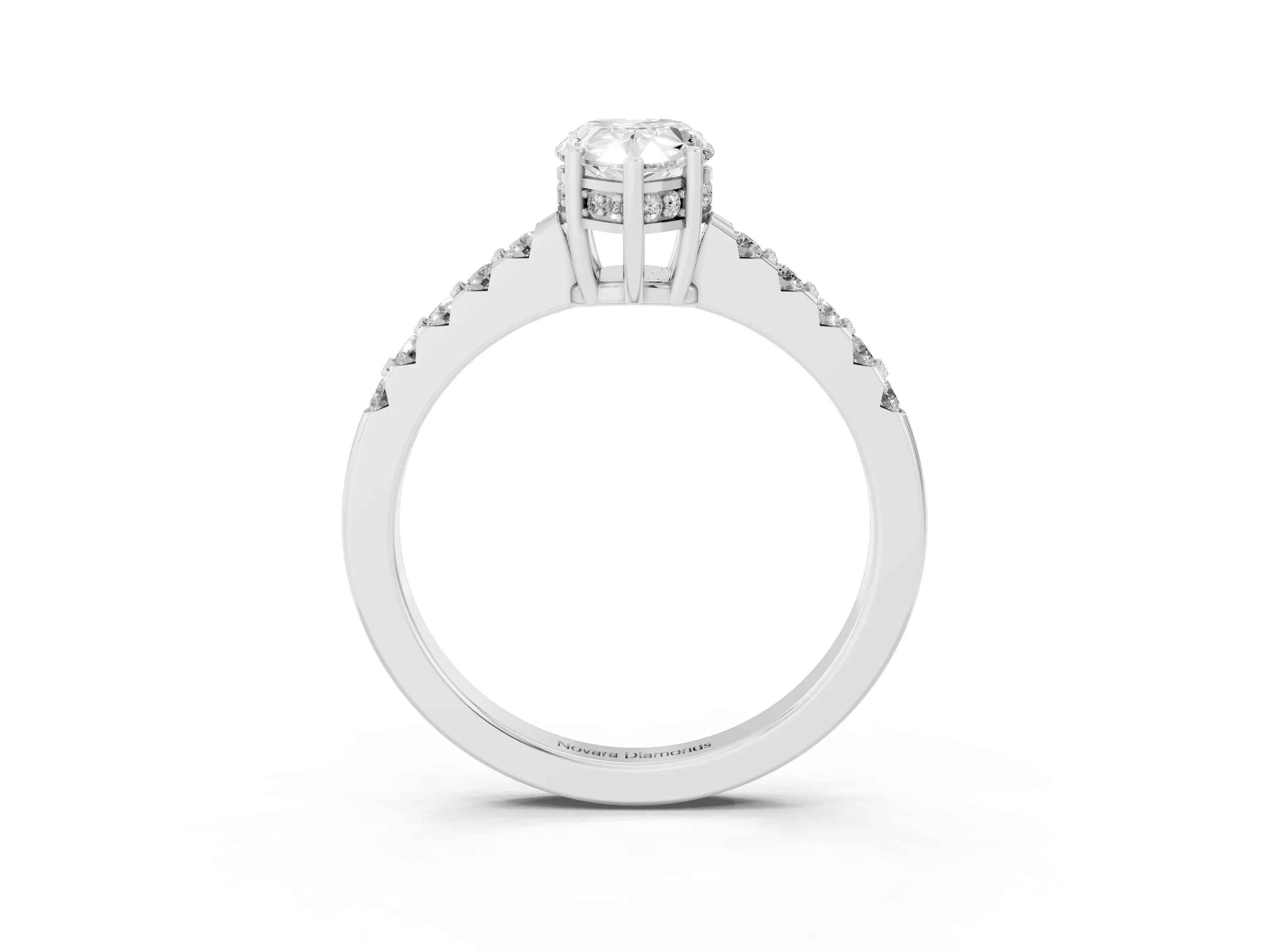 Pear Cut Diamond Solitaire Engagement Ring Set in Platinum with Pavé Band and Prong Setting