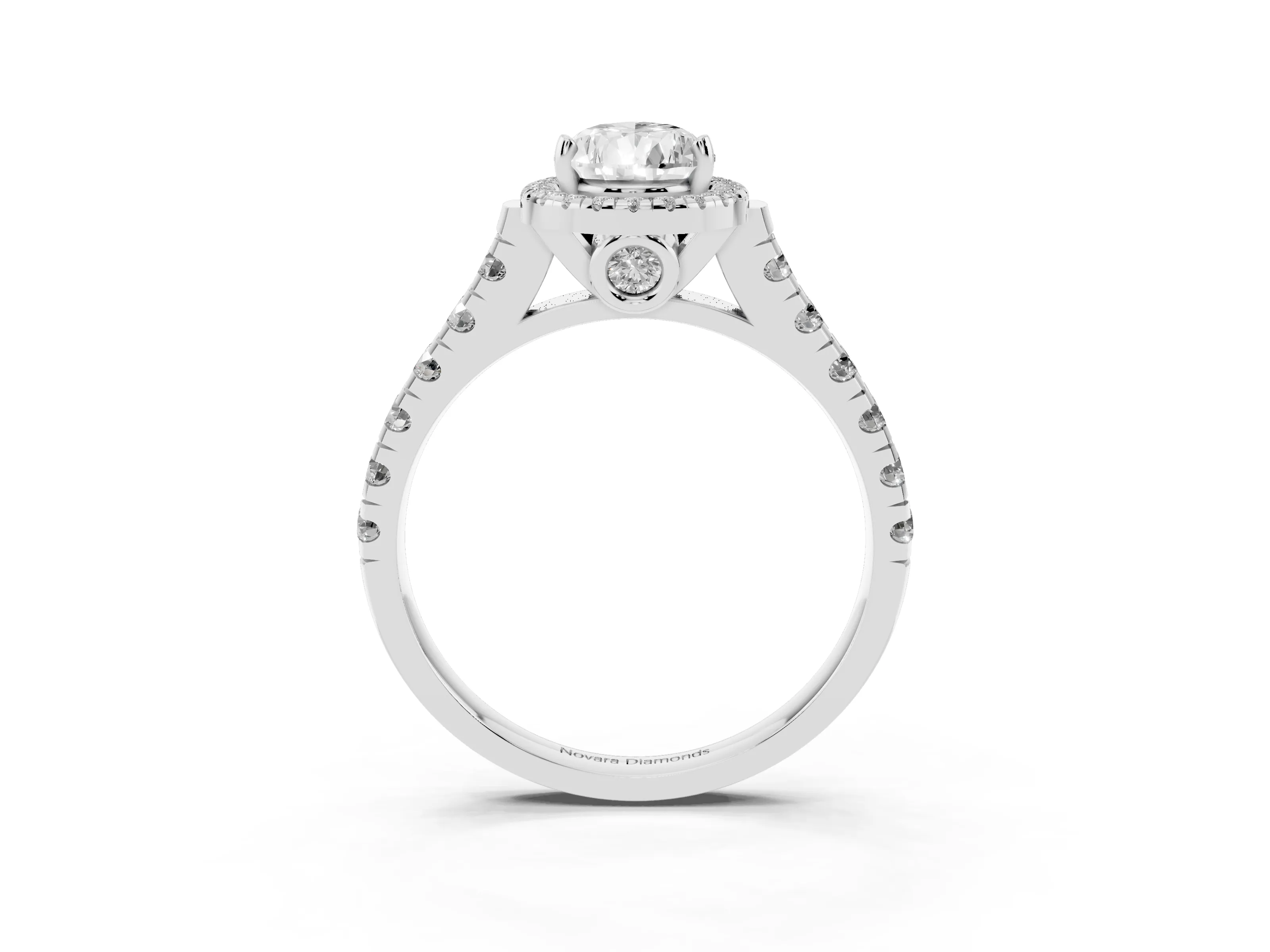 Pear Cut Diamond Halo Engagement Ring Set in White gold with Pavé Band and Prong-Set Center