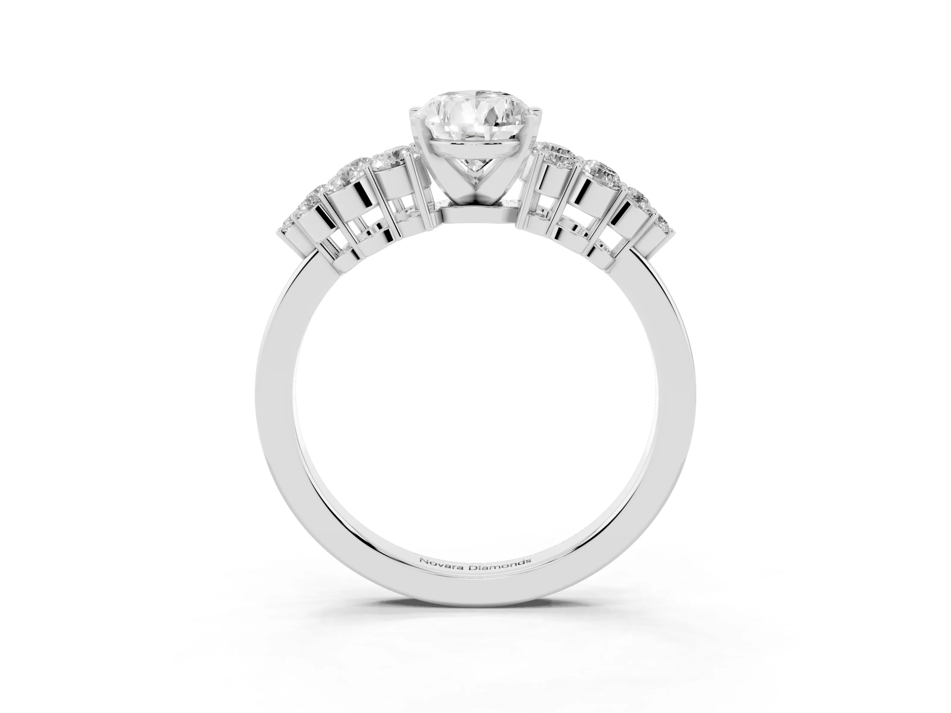 Pear Cut Diamond Cluster Engagement Ring Set in Silver with Pavé Band and Prong Setting