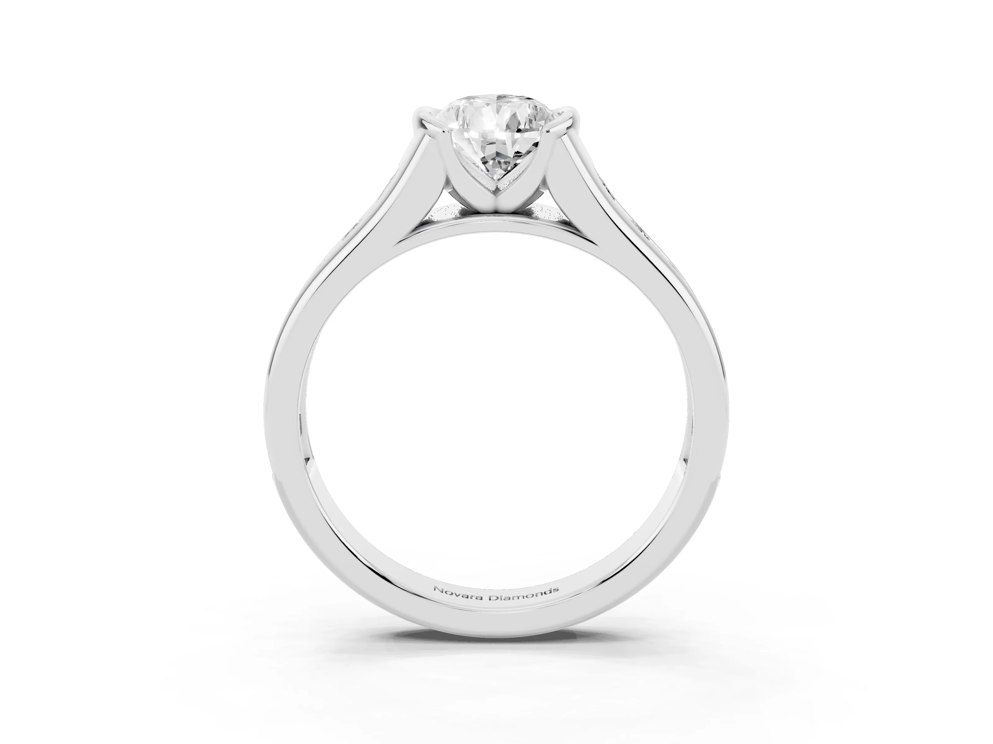 Pear Cut Diamond Bezel-Set Solitaire Ring Set in Silver with Channel-Set Band