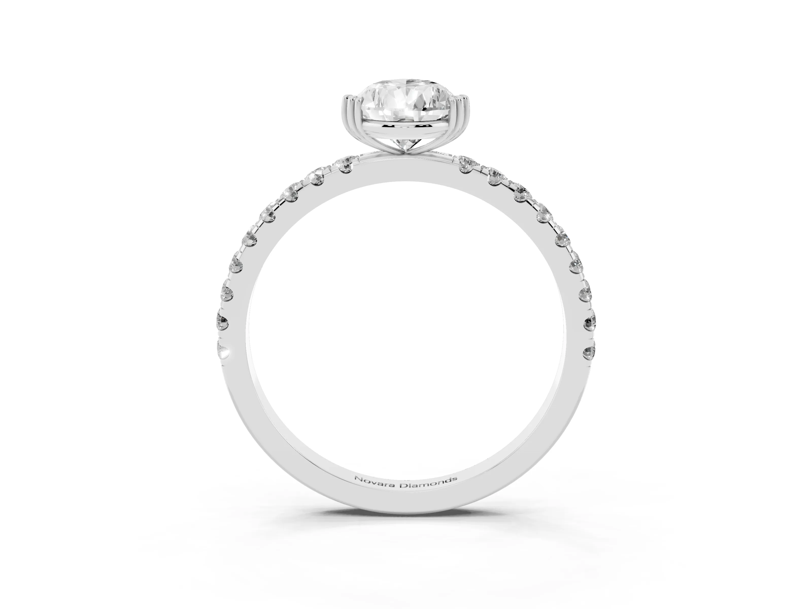 Pear Cut Diamond Brilliant Solitaire Set in White gold with Pavé Band and Claw Prong Setting