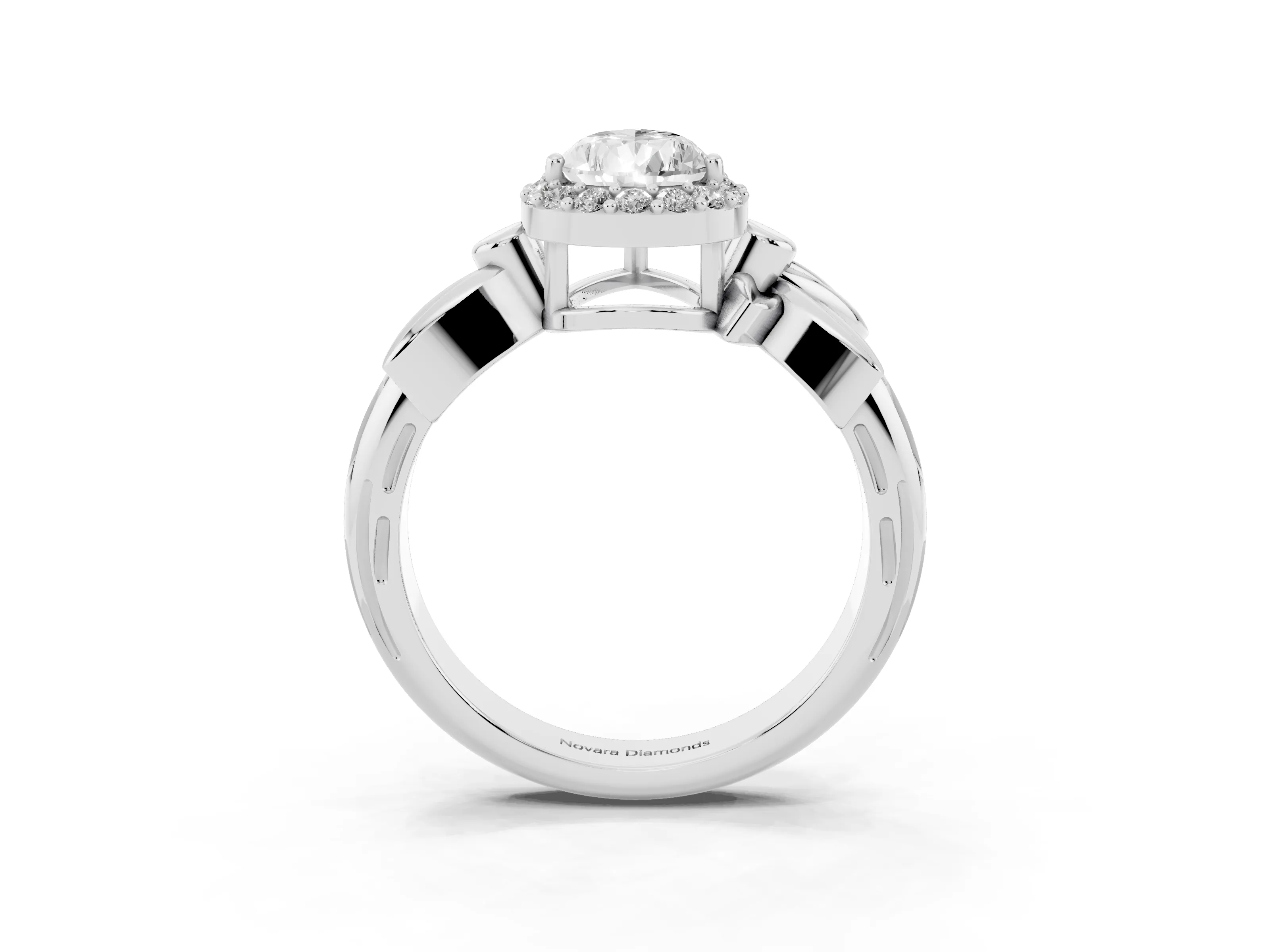 Pear Cut Diamond Halo Floral Band Ring Set in Silver with Prong Setting