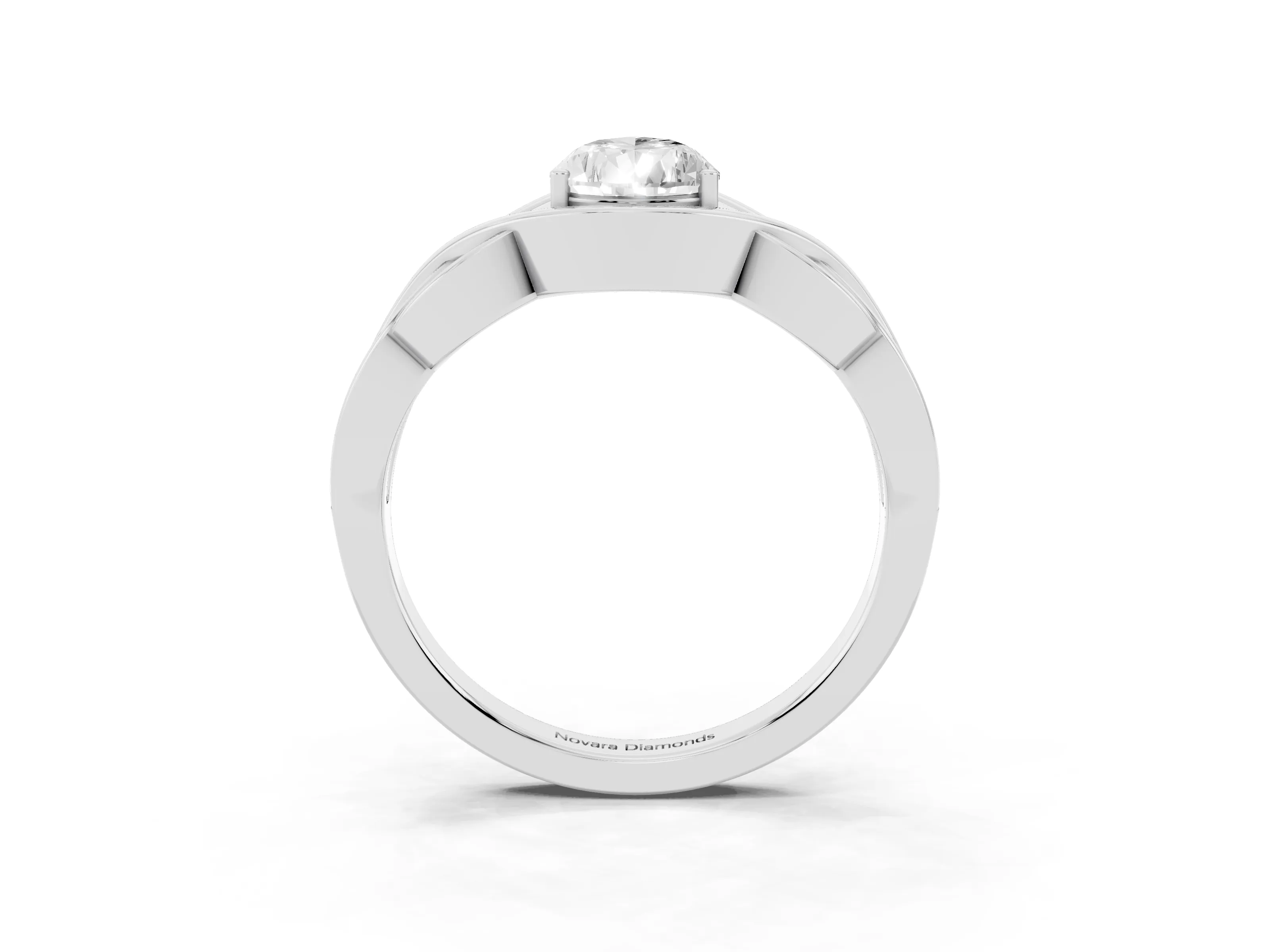 Pear Cut Diamond Solitaire Ring Set in Silver with Intertwined Band