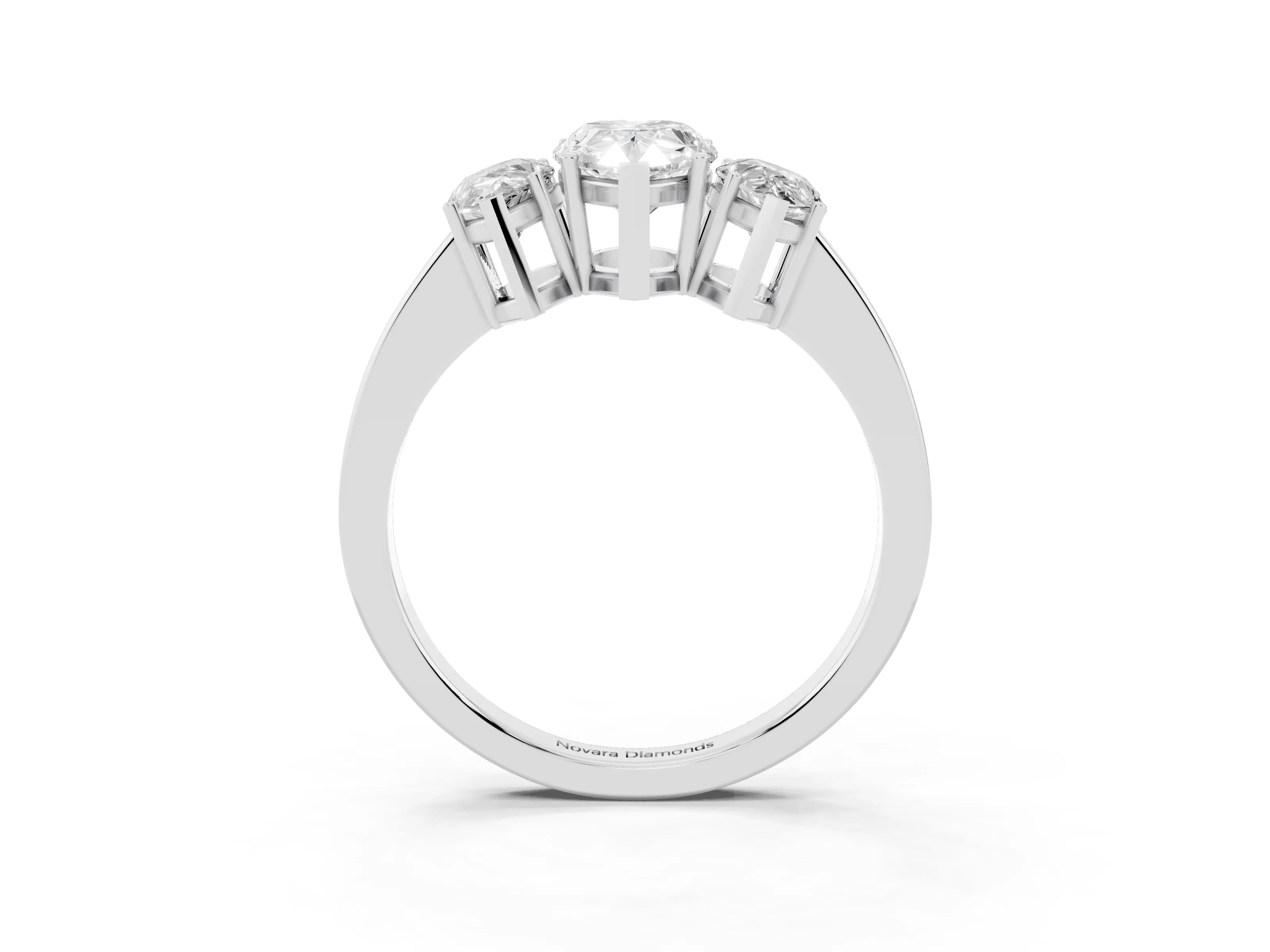 Pear Cut Diamond Three-Stone Engagement Ring Set in Silver with Flat Band