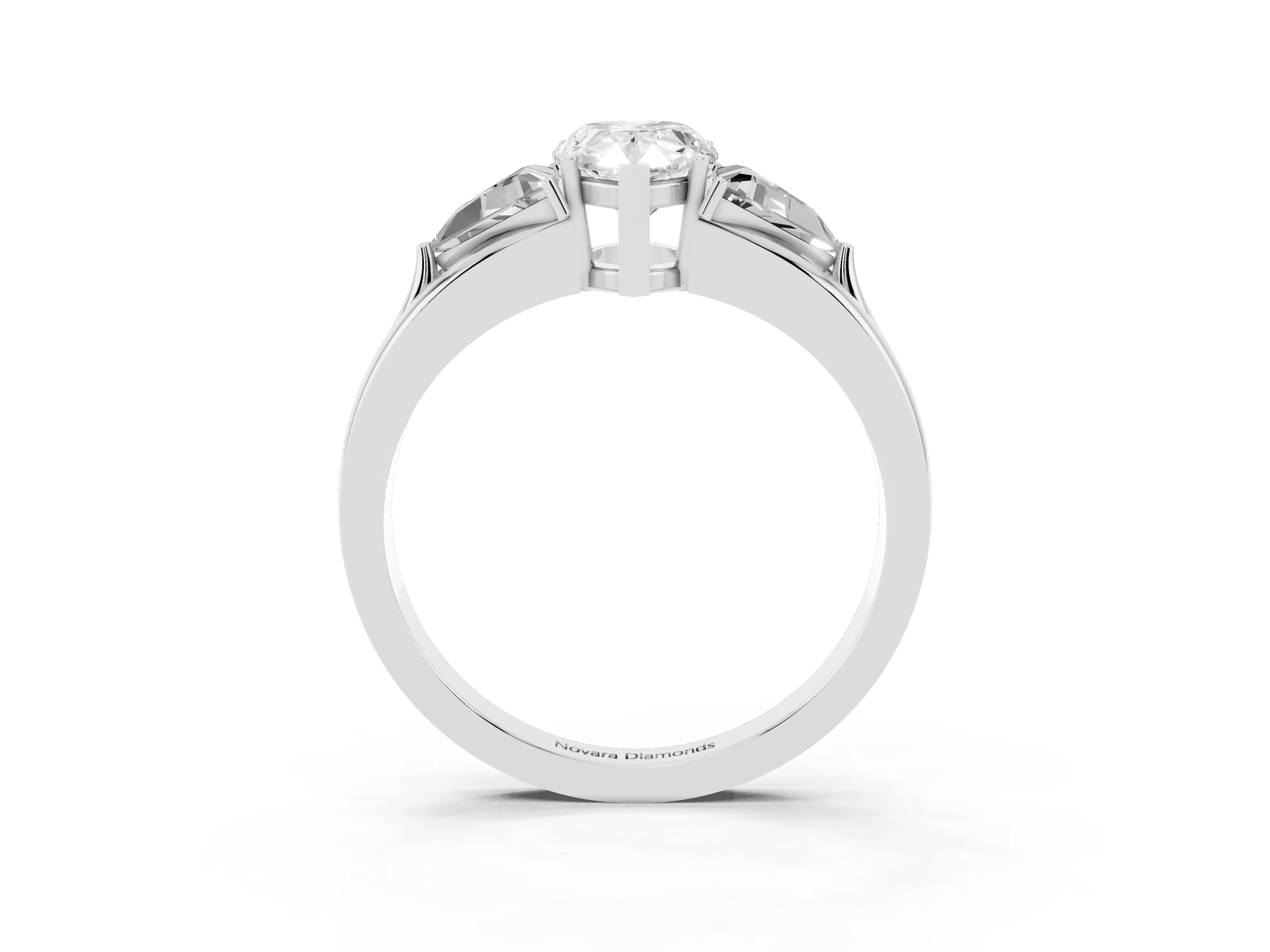 Pear Cut Diamond Three-Stone Ring Set in Platinum with Trillion Side Stones and Split Shank