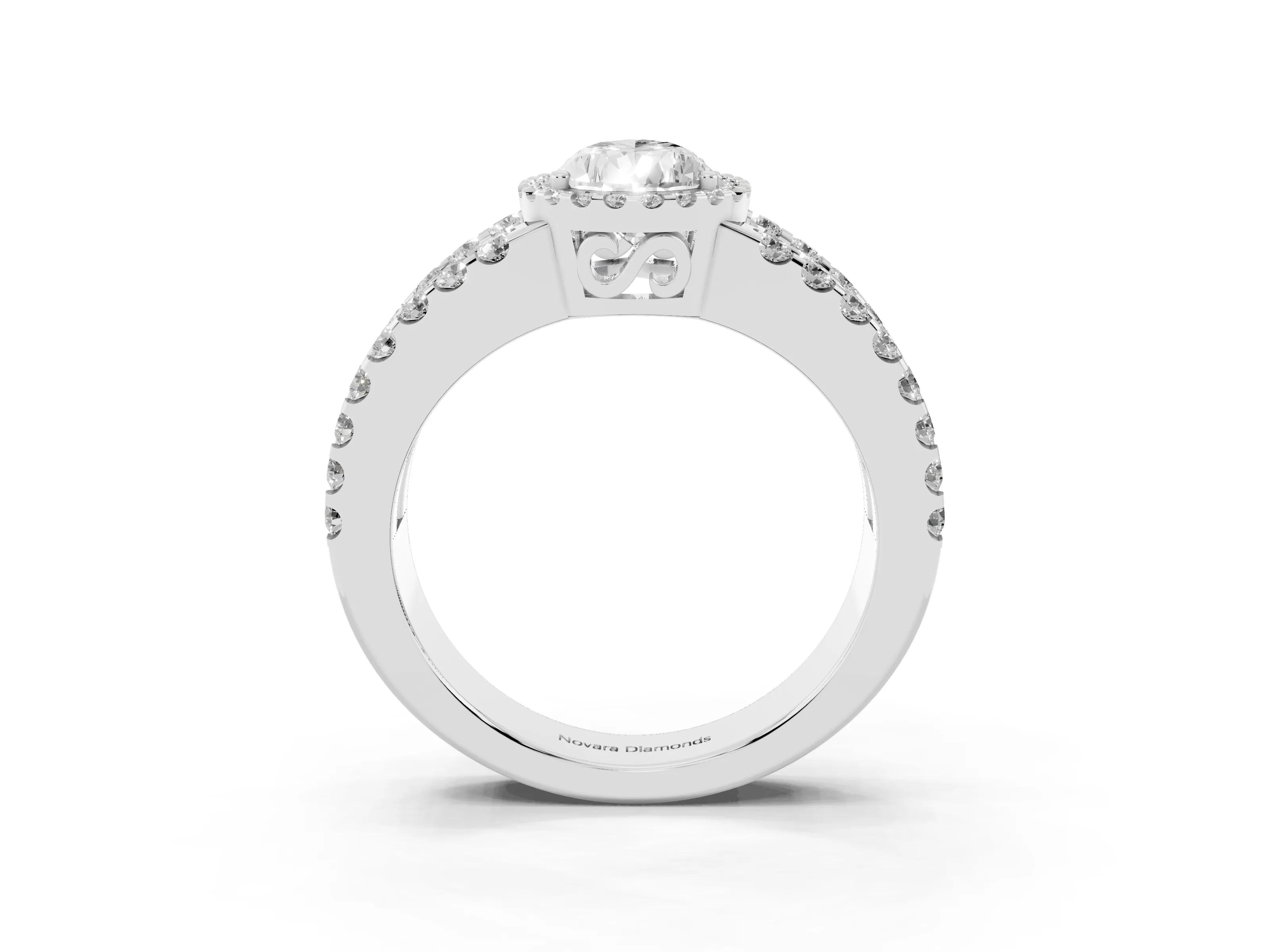 Pear Cut Diamond Halo Ring Set in White gold with Pavé Split Shank and Prong Setting