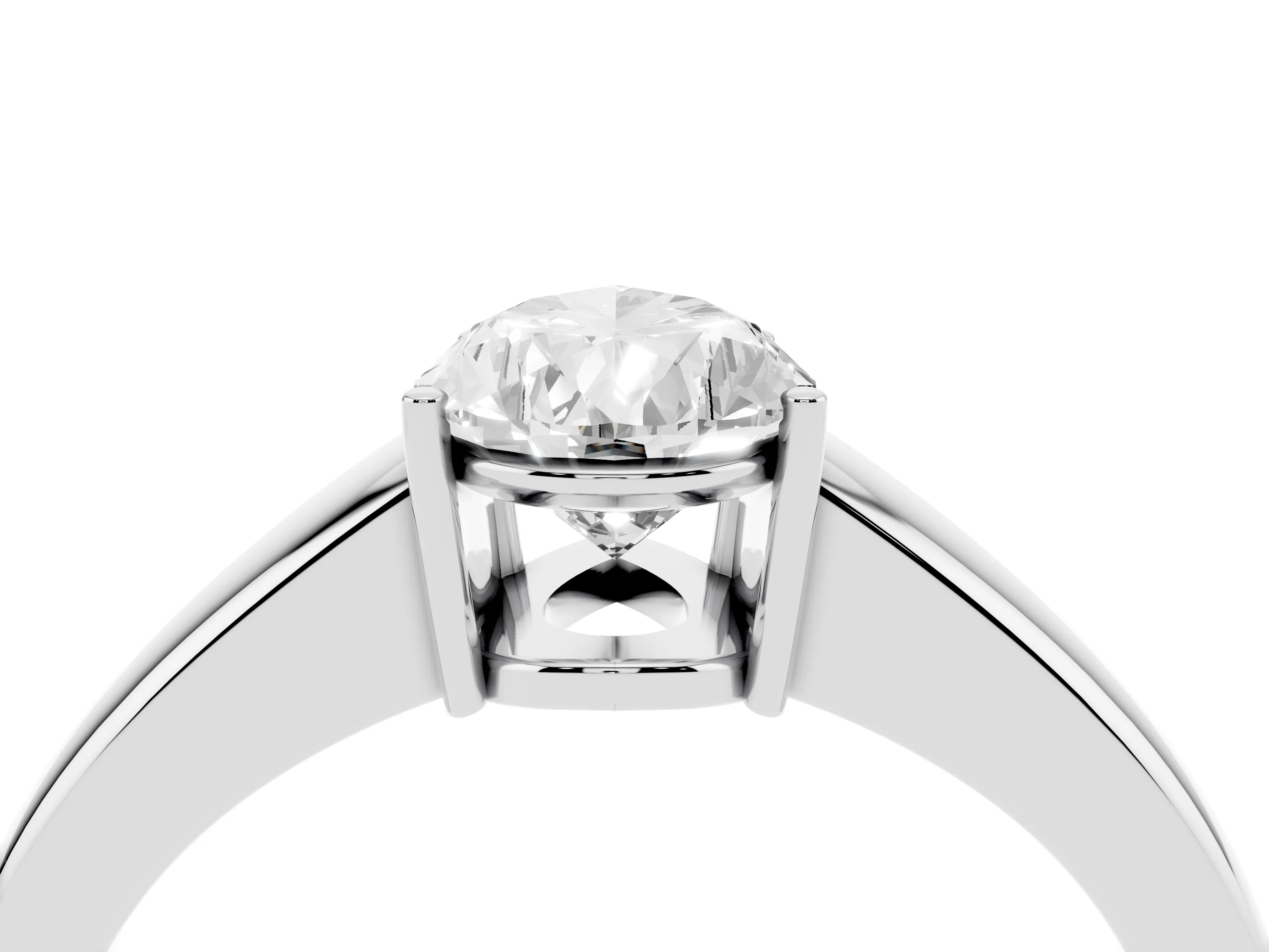 Pear Cut Diamond Solitaire Ring Set in White gold with Tapered Band and Prong Setting