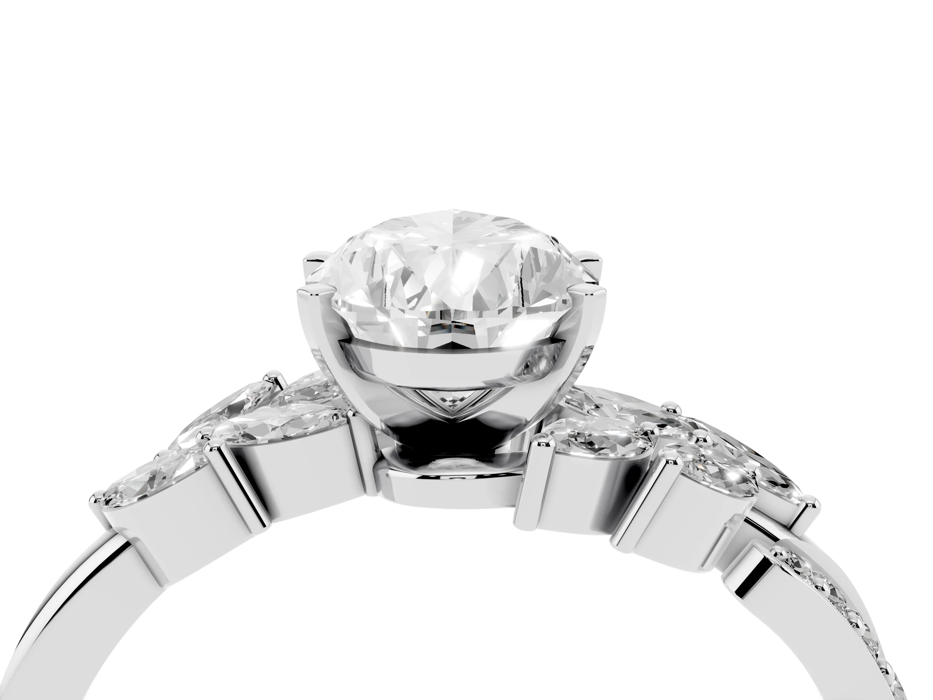 Pear Cut Diamond Solitaire Ring Set in Platinum with Marquise Twist Band and Prong Setting
