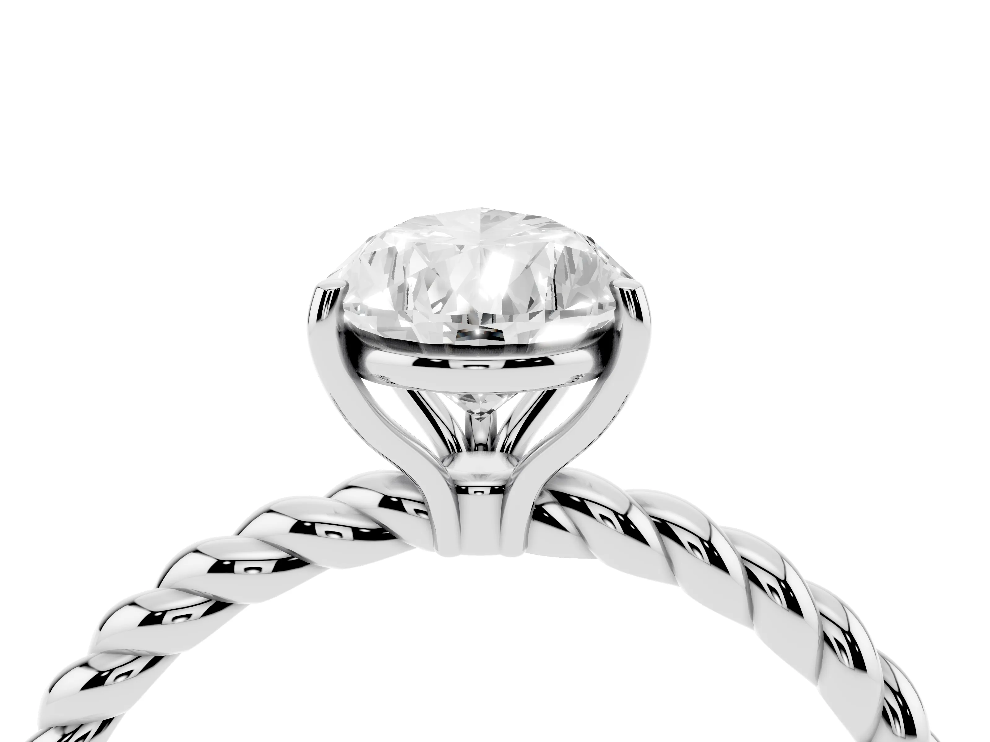 Pear Cut Diamond Solitaire Ring Set in White gold with Twist Band and Prong Setting