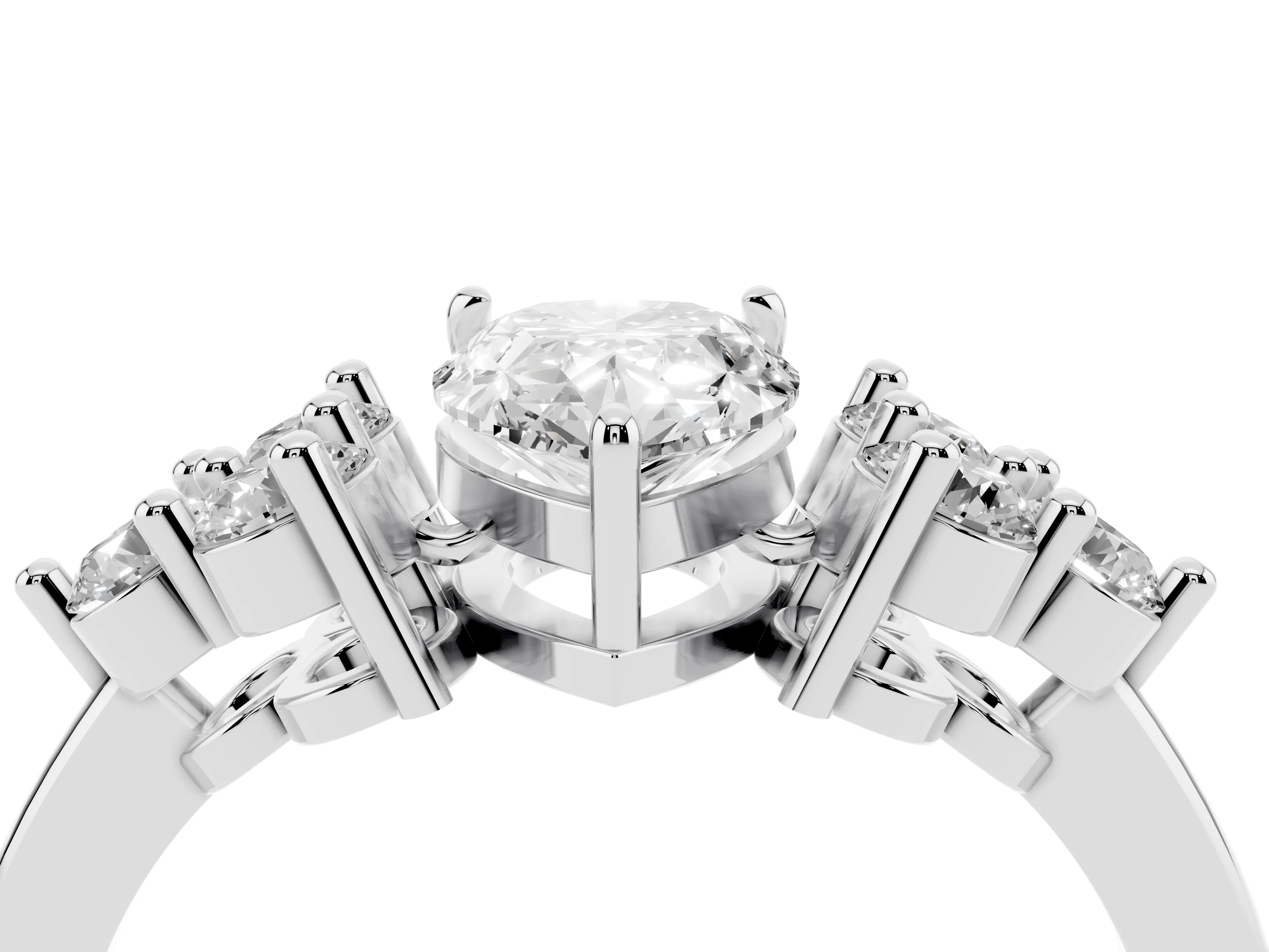 Pear Cut Diamond Solitaire Ring Set in Platinum with Cluster Accents on Each Side