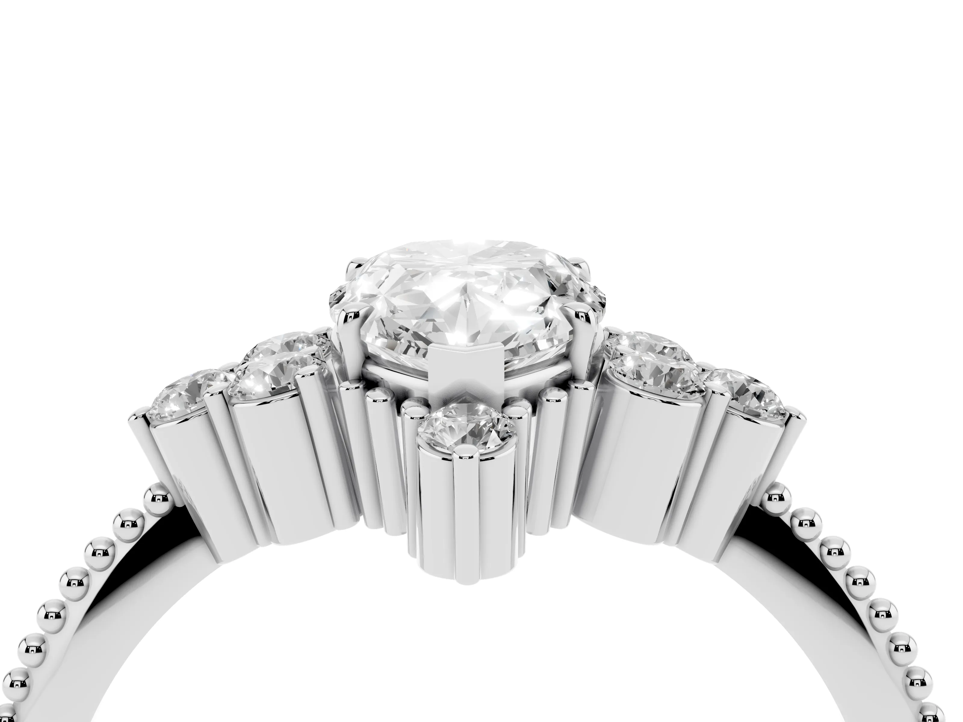 Pear Cut Diamond Cluster Ring Set in White gold with Beaded Band