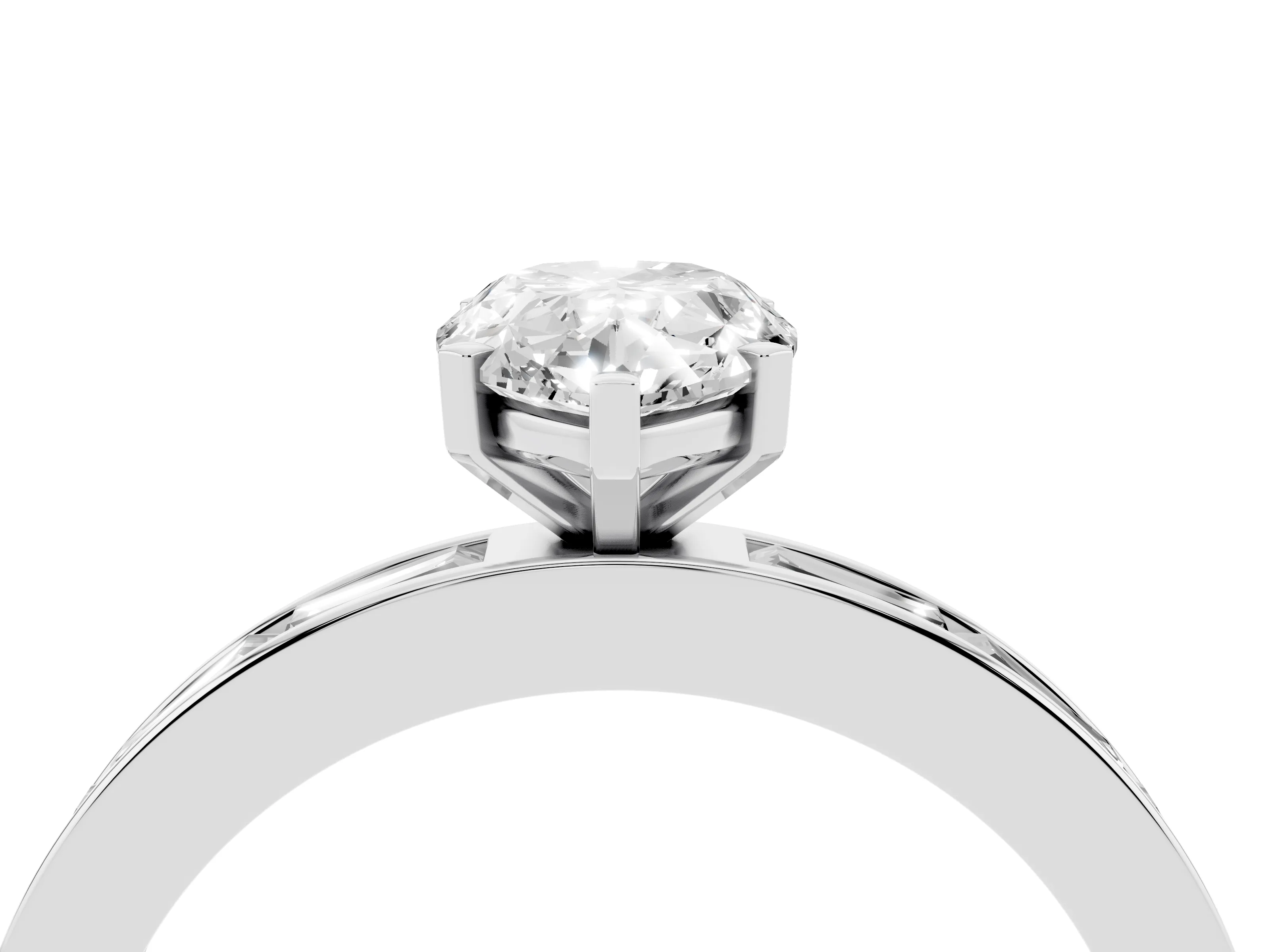 Pear Cut Diamond Solitaire Ring Set in Platinum with Channel-Set Baguette Band and Prong Setting