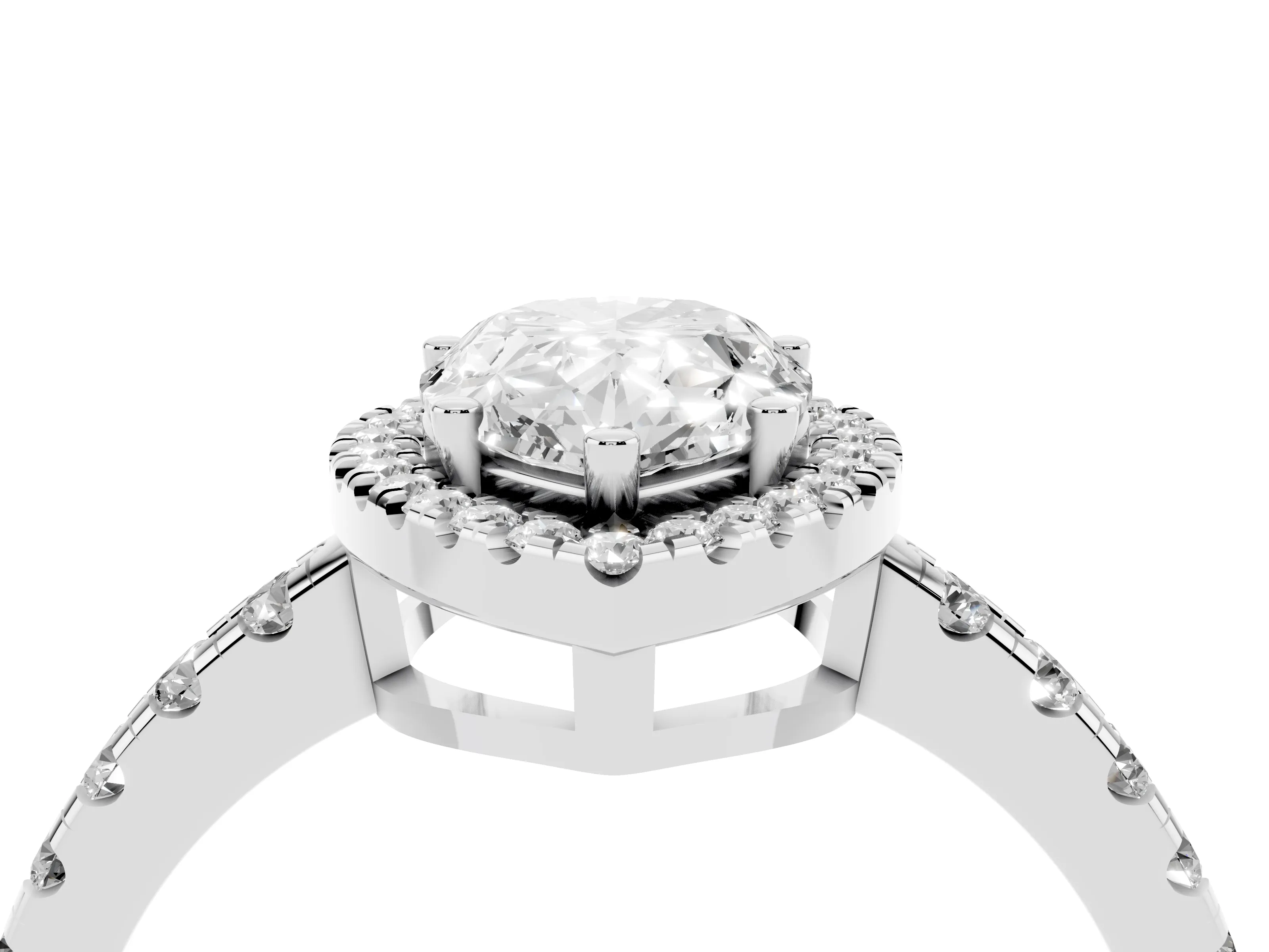 Pear Cut Diamond Halo Ring Set in White gold with Delicate Pavé Band and Prong Setting