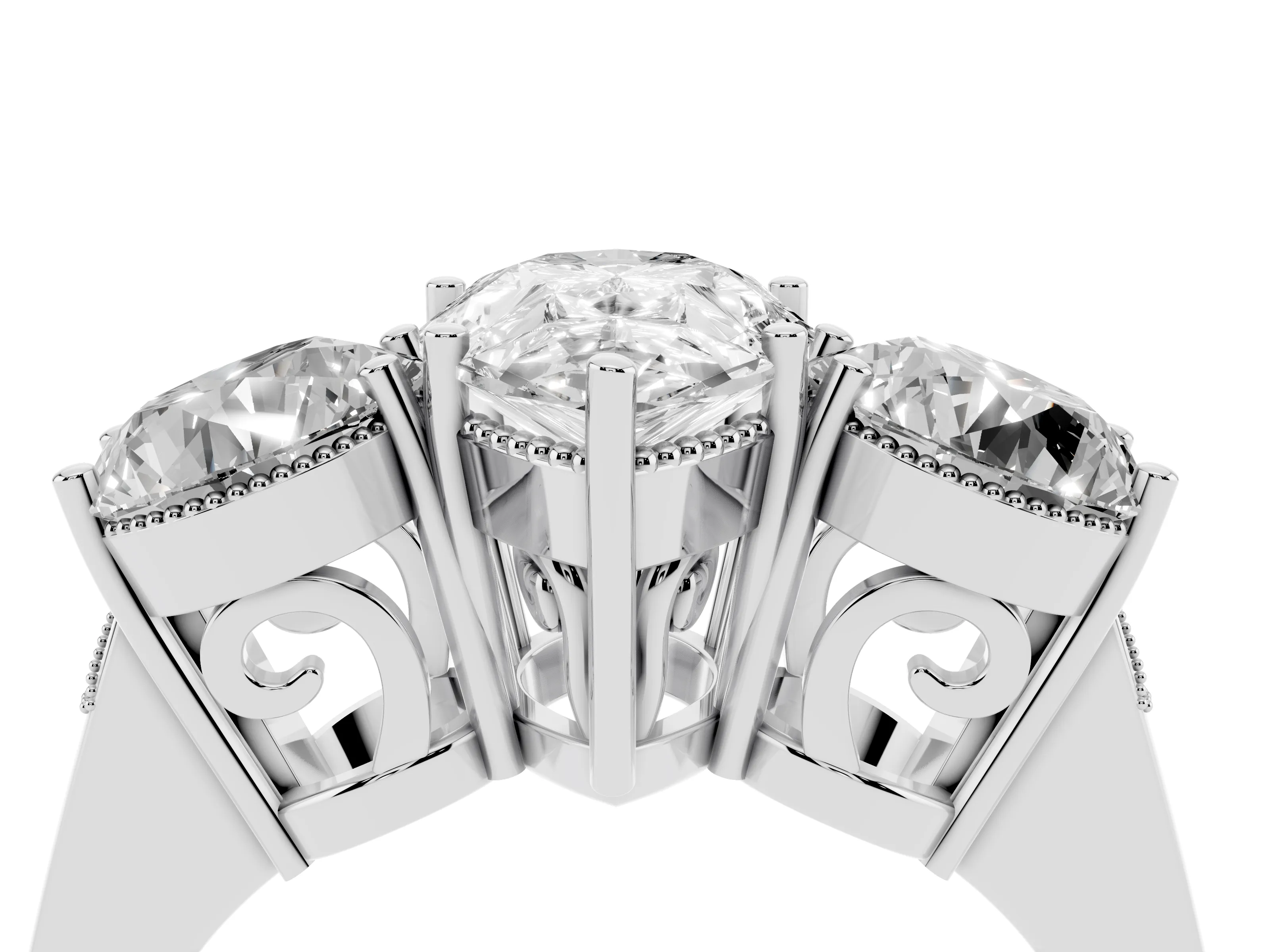 Pear Cut Diamond Three-Stone Engagement Ring Set in Silver with Polished Band