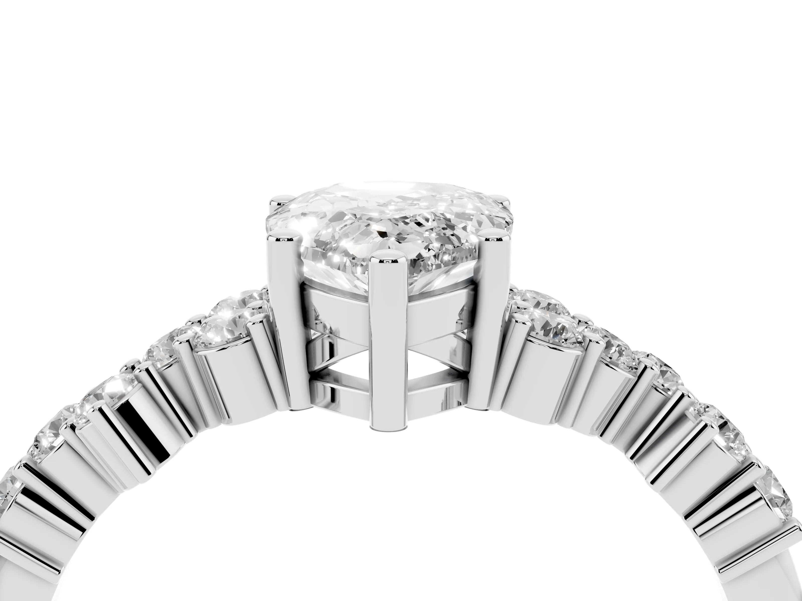 Pear Cut Diamond Ring Set in Platinum with Scattered Round Accents