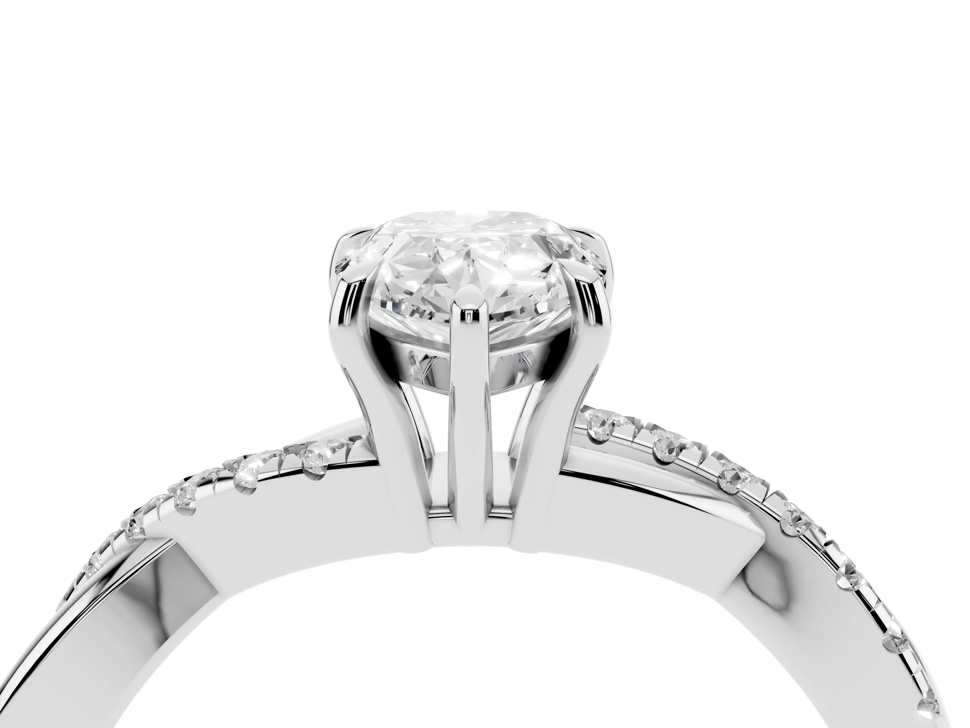 Pear Cut Diamond Twisted Pavé Band Ring Set in Silver with Prong Setting