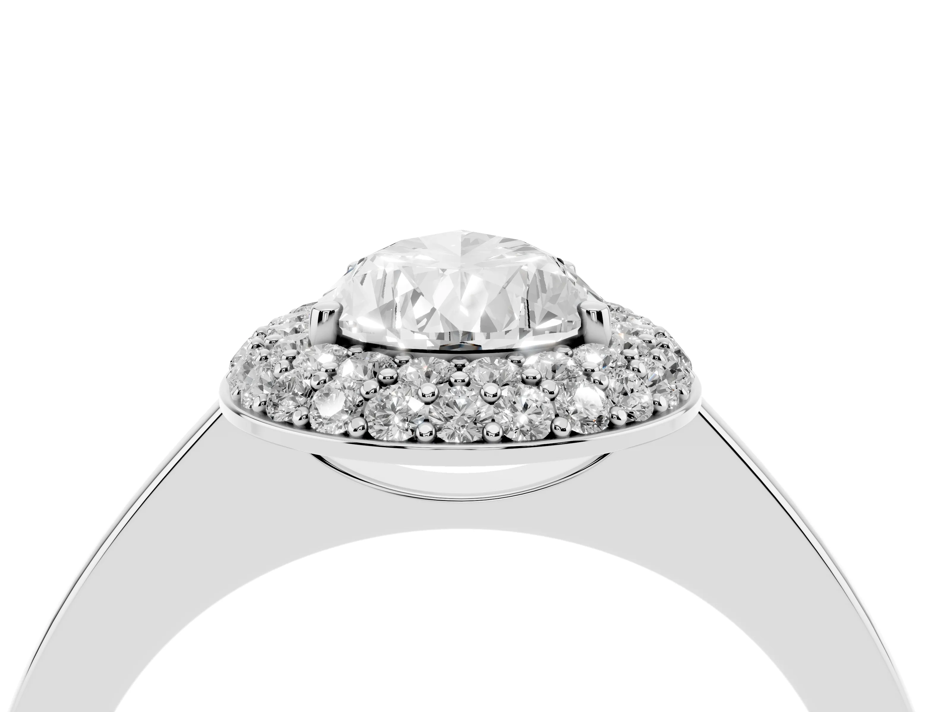 Pear Cut Diamond Halo Engagement Ring Set in Platinum with Solitaire Band and Prong Setting