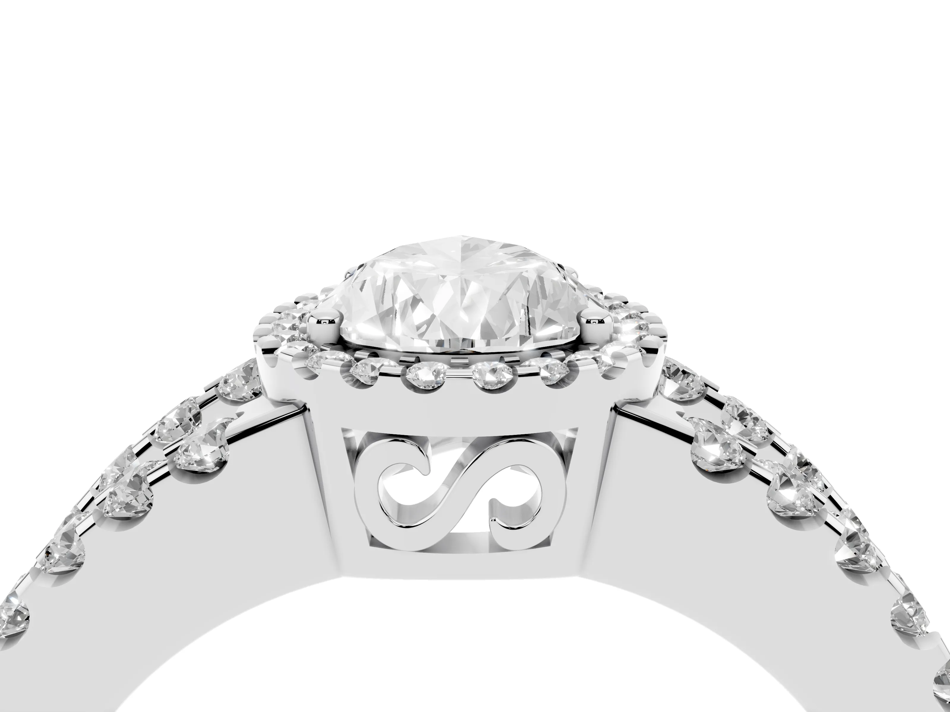Pear Cut Diamond Halo Ring Set in White gold with Pavé Split Shank and Prong Setting