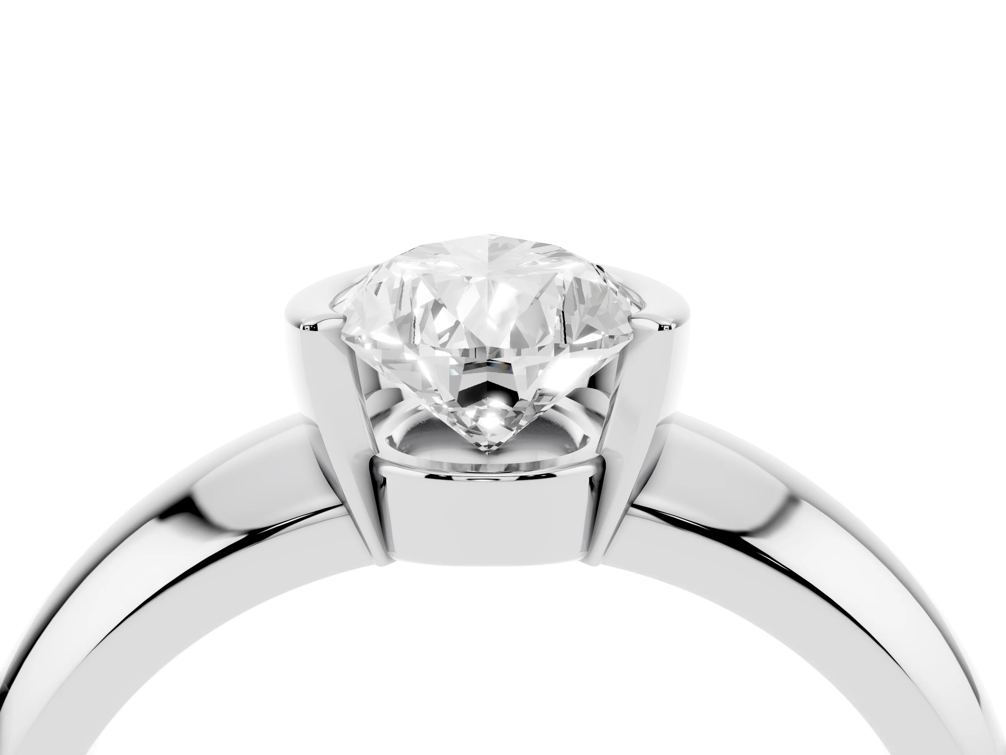 Pear Cut Diamond Solitaire Tension Set Ring Set in White gold with Wide Band