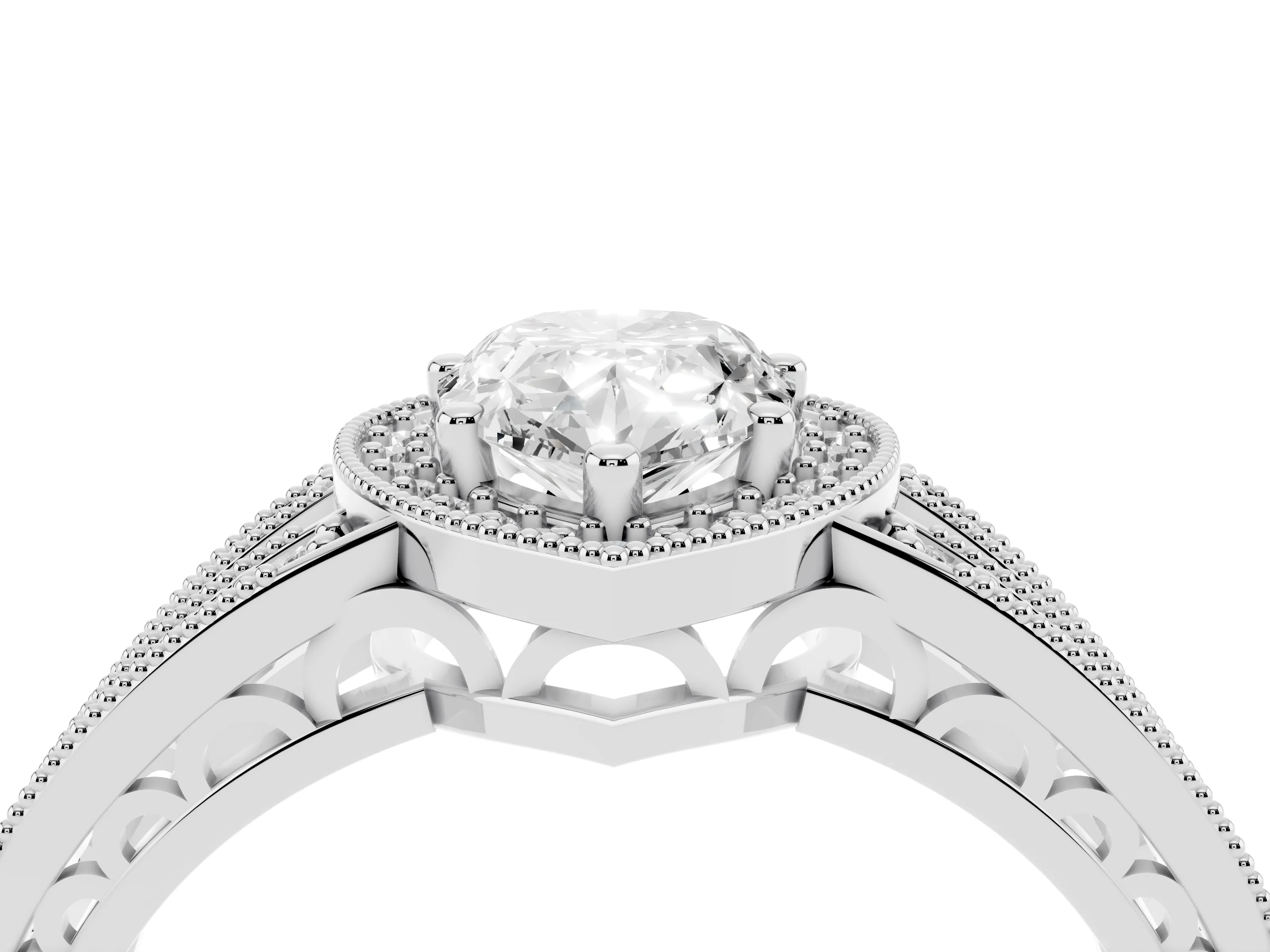 Pear Cut Diamond Halo Ring Set in Platinum with Accent Split Shank and Prong Setting