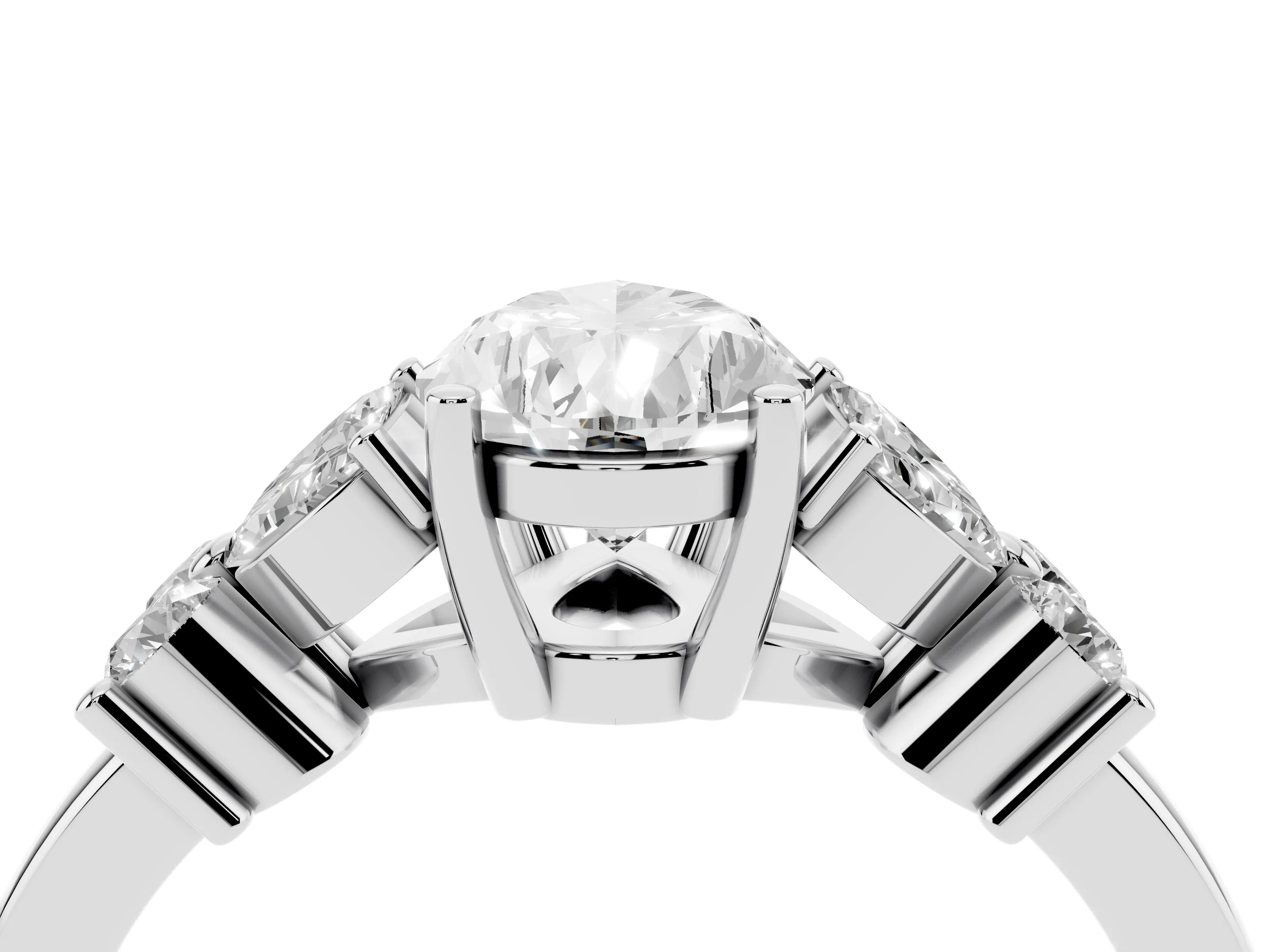 Pear Cut Diamond Floral Cluster Ring Set in Silver with Marquise Petals and Prong Setting
