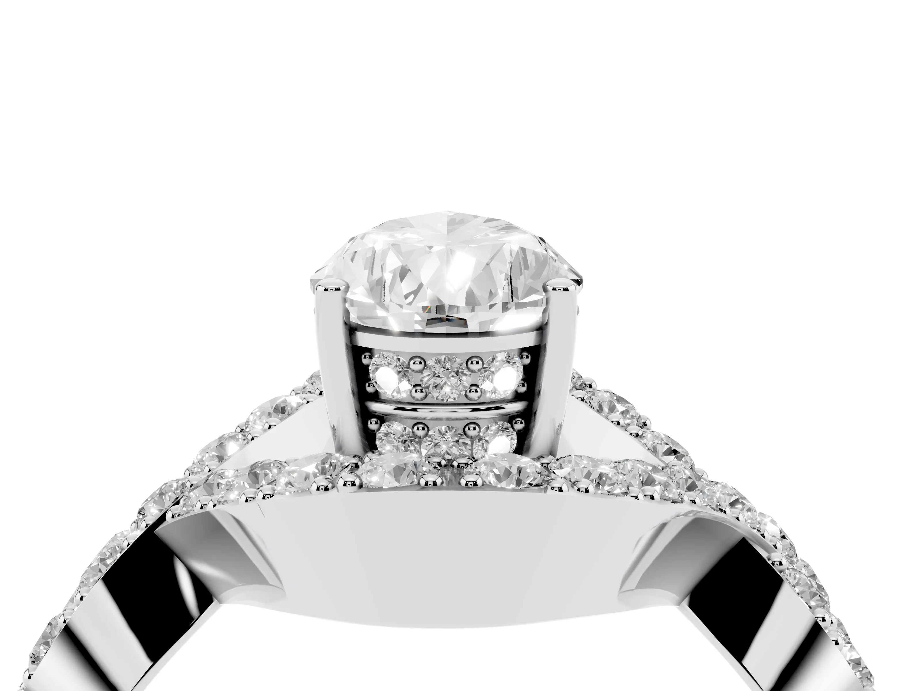 Pear Cut Diamond Solitaire Twist Band Pavé Engagement Ring Set in Platinum
