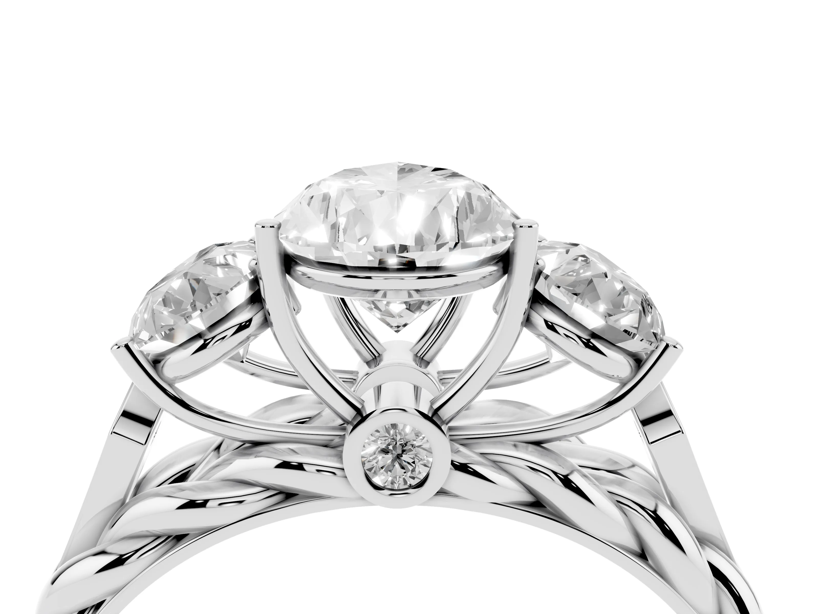 Pear Cut Diamond Three-Stone Ring Set in Platinum with Braided Band
