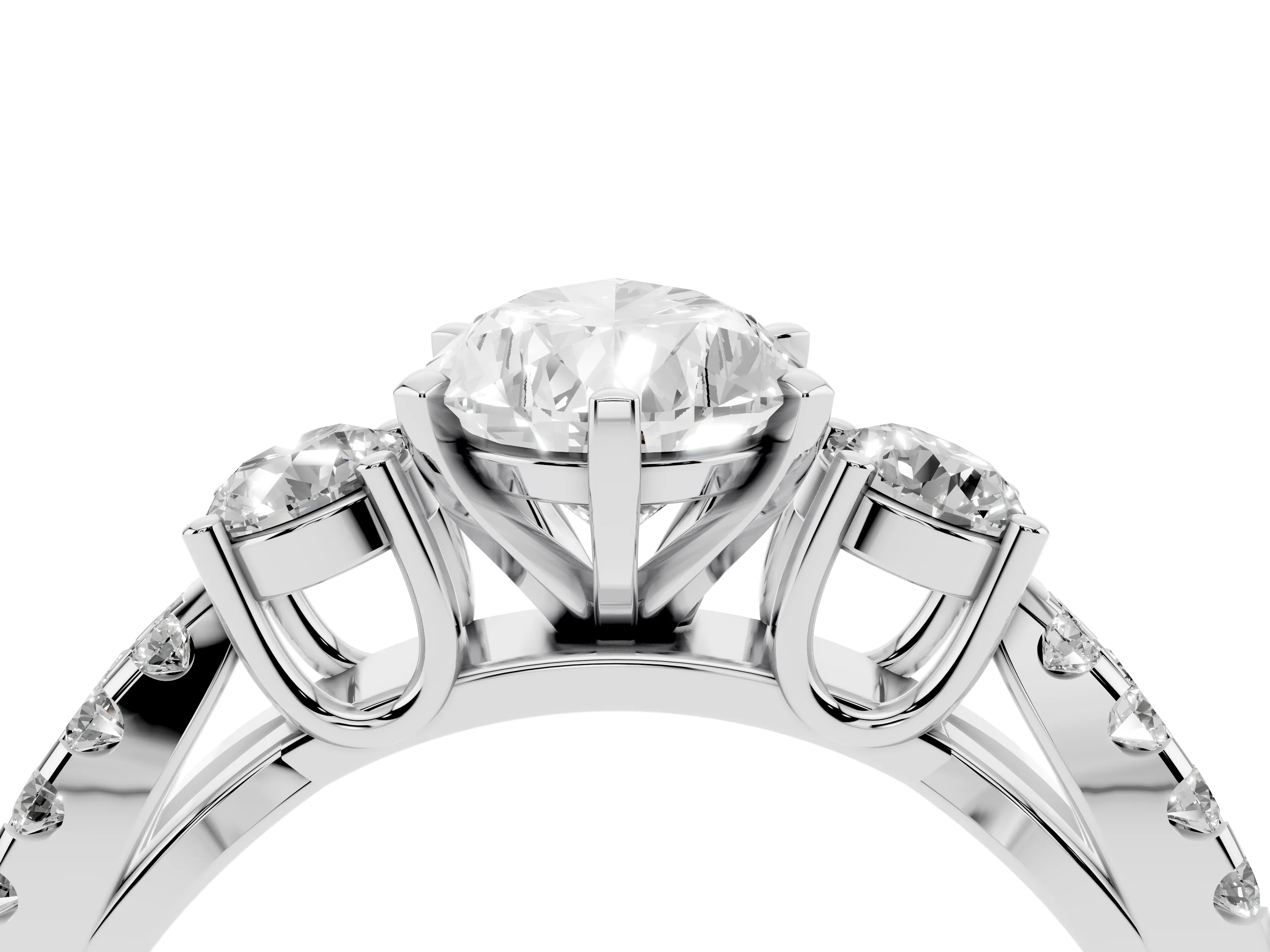 Pear Cut Diamond Three-Stone Ring Set in Silver with Pavé Split Shank and Prong Setting