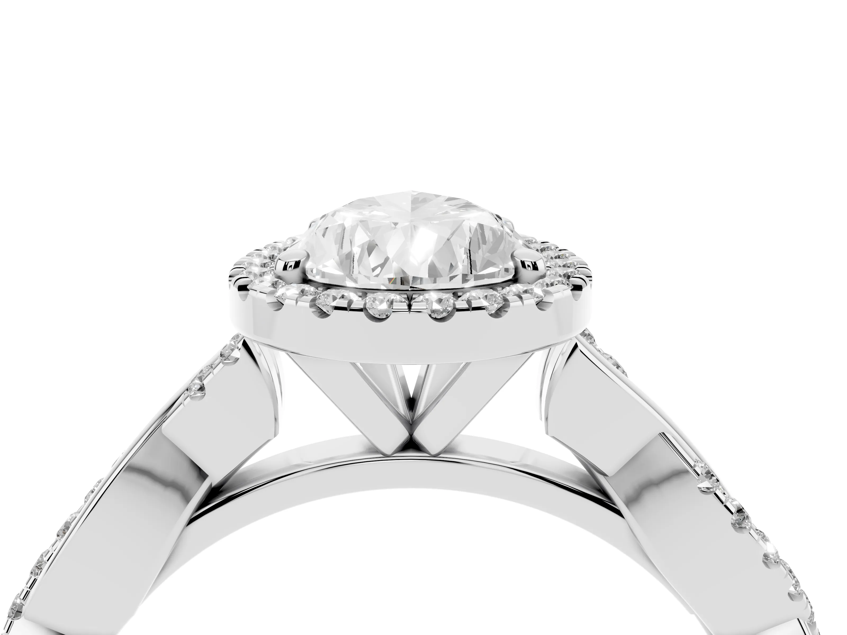 Pear Cut Diamond Halo Twisted Band Ring Set in Platinum with Prong Setting
