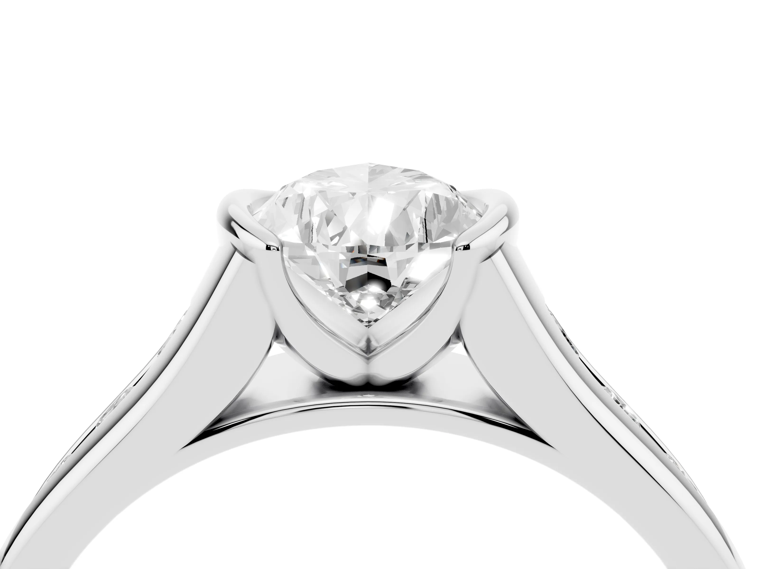 Pear Cut Diamond Bezel-Set Solitaire Ring Set in Silver with Channel-Set Band