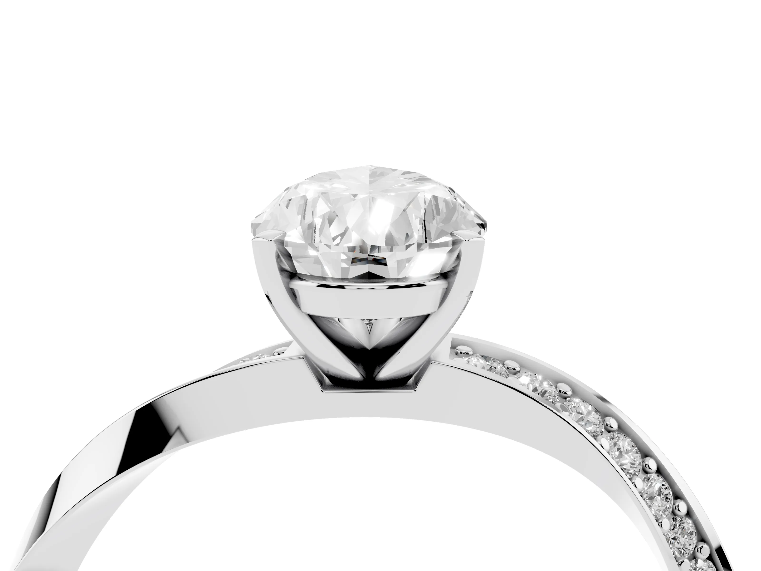Pear Cut Diamond Engagement Ring Set in Silver with Side Stone Accents and Prong Setting