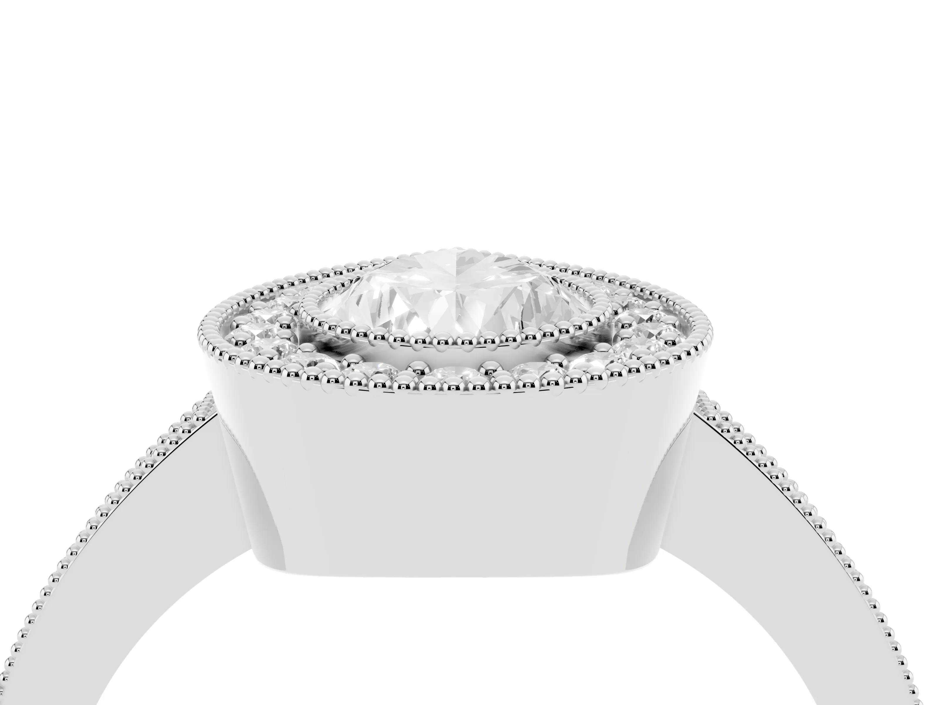 Pear Cut Diamond Halo Engagement Ring Set in White gold with Pavé Band and Round Halo Stones