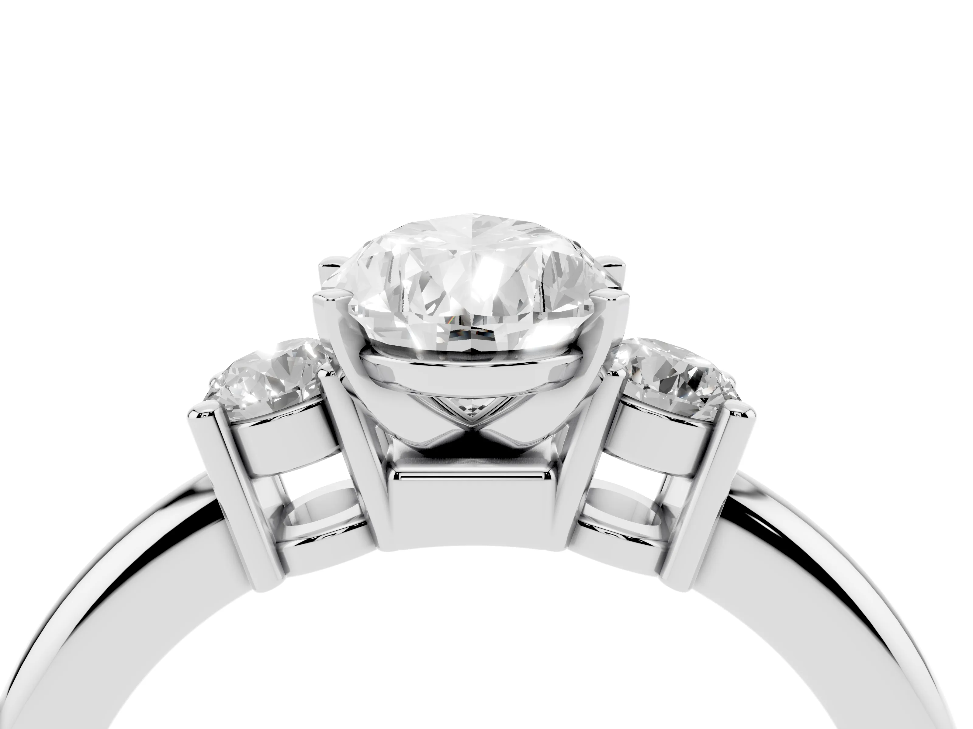 Three-Stone Pear Cut Diamond Ring Set in White gold with Prong Setting and Plain Band