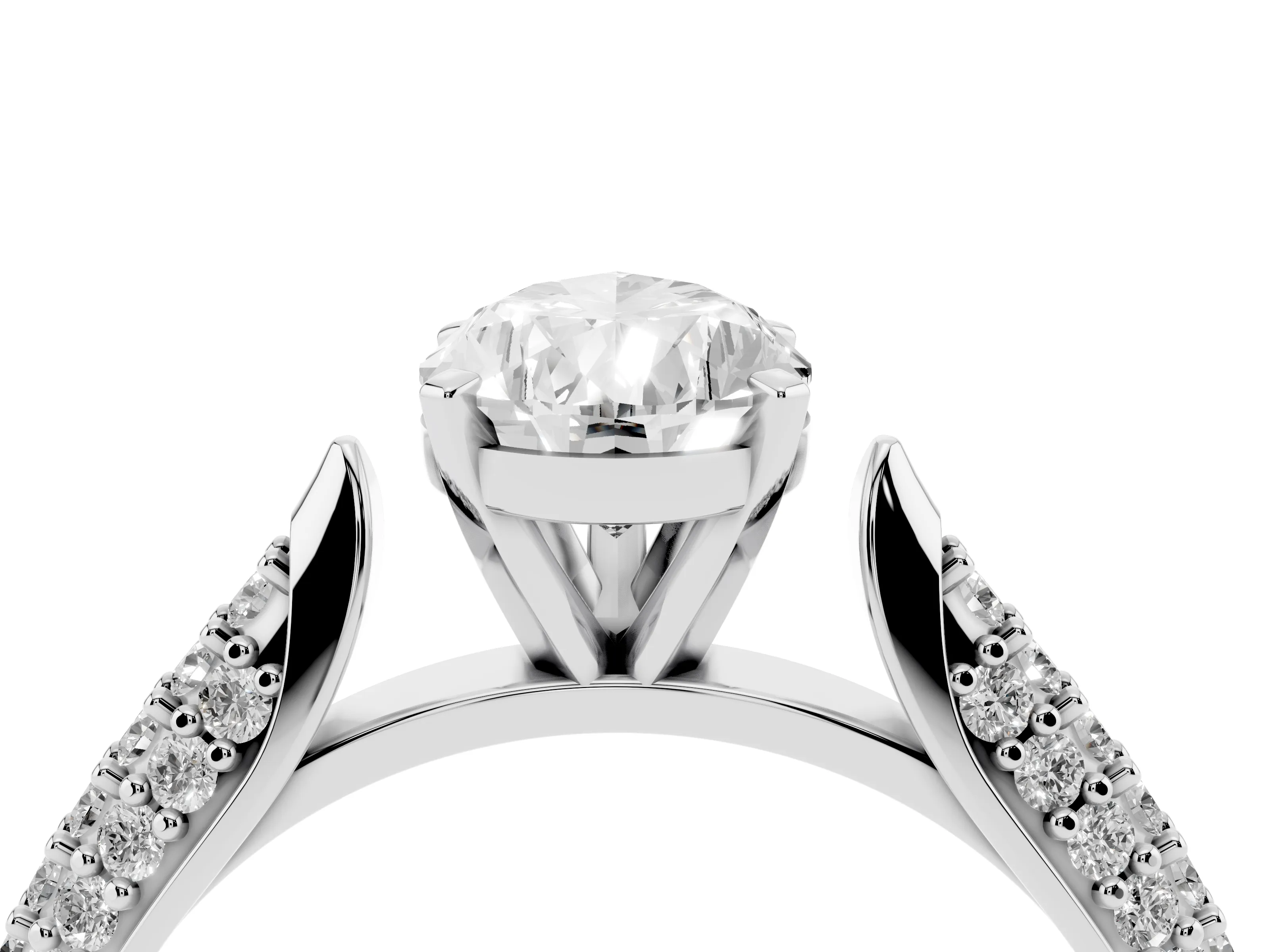 Pear Cut Diamond Solitaire Engagement Ring Set in Platinum with Multi-Row Round Pavé Band and Prong Setting