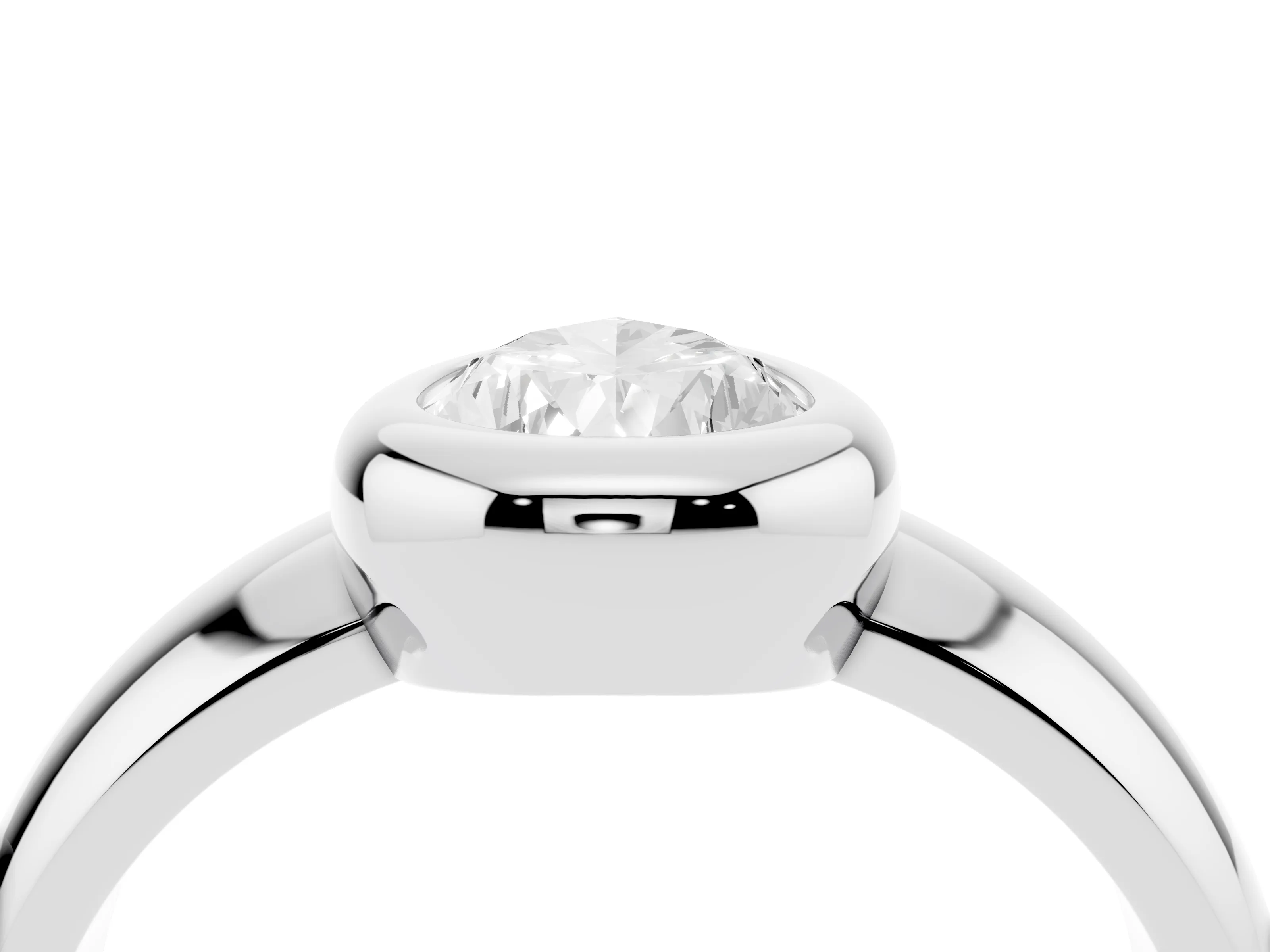 Bezel Set Pear Cut Diamond Solitaire Ring Set in Platinum with Wide Band
