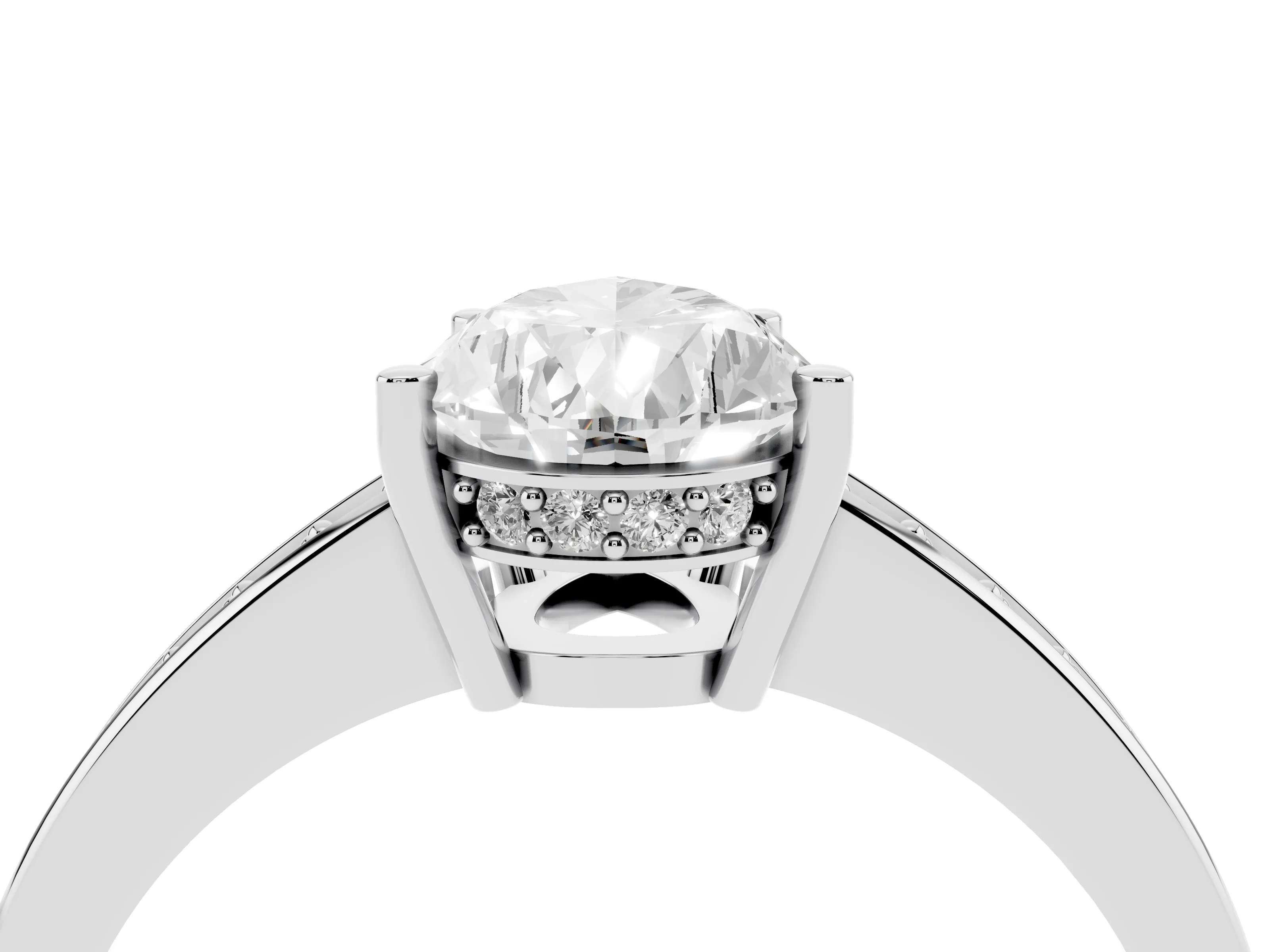 Pear Cut Diamond Pavé Band Prong Set Solitaire Ring Set in White gold
