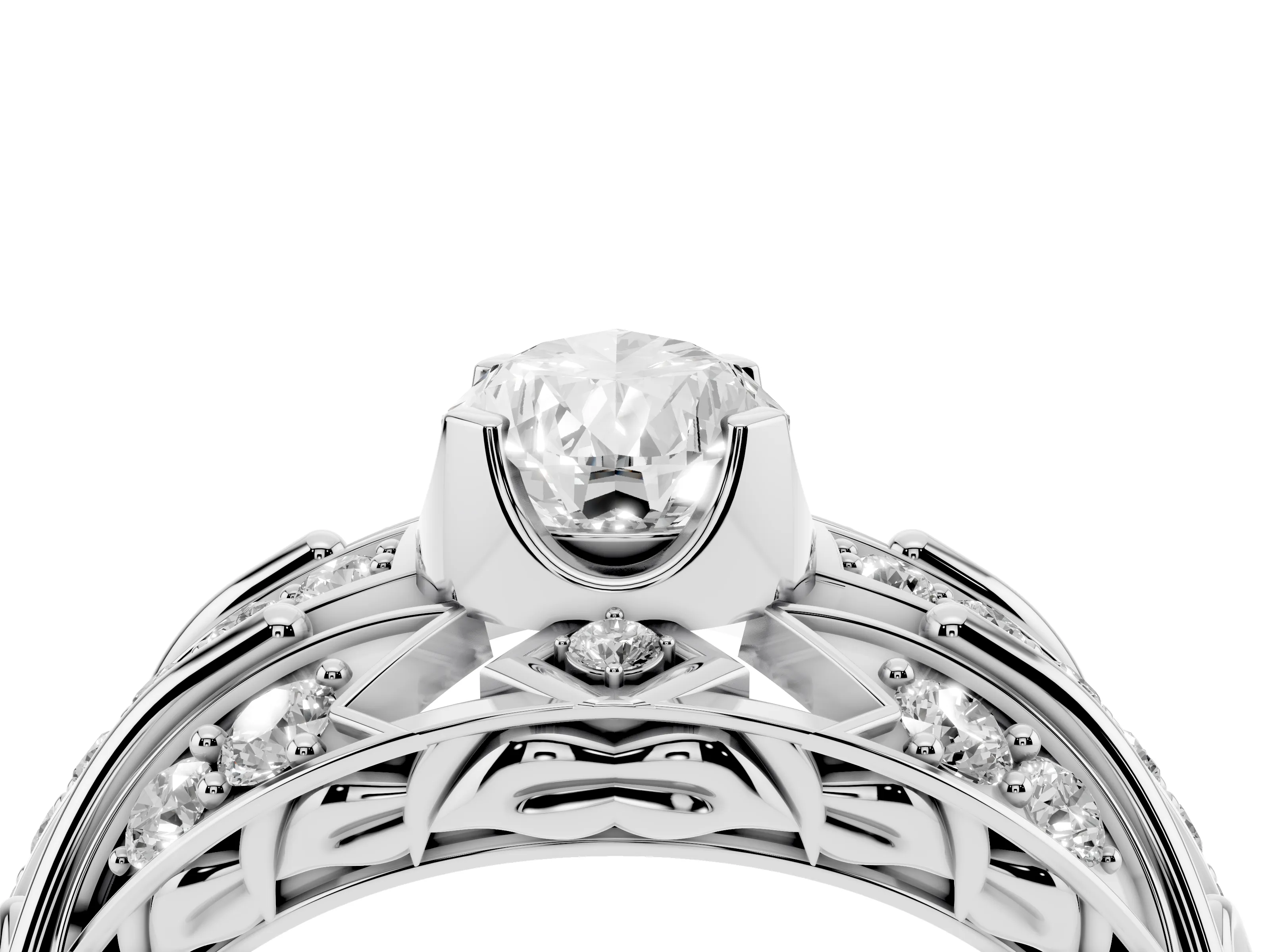 Pear Cut Diamond Art Deco Ring Set in Platinum with Pavé Split Shank
