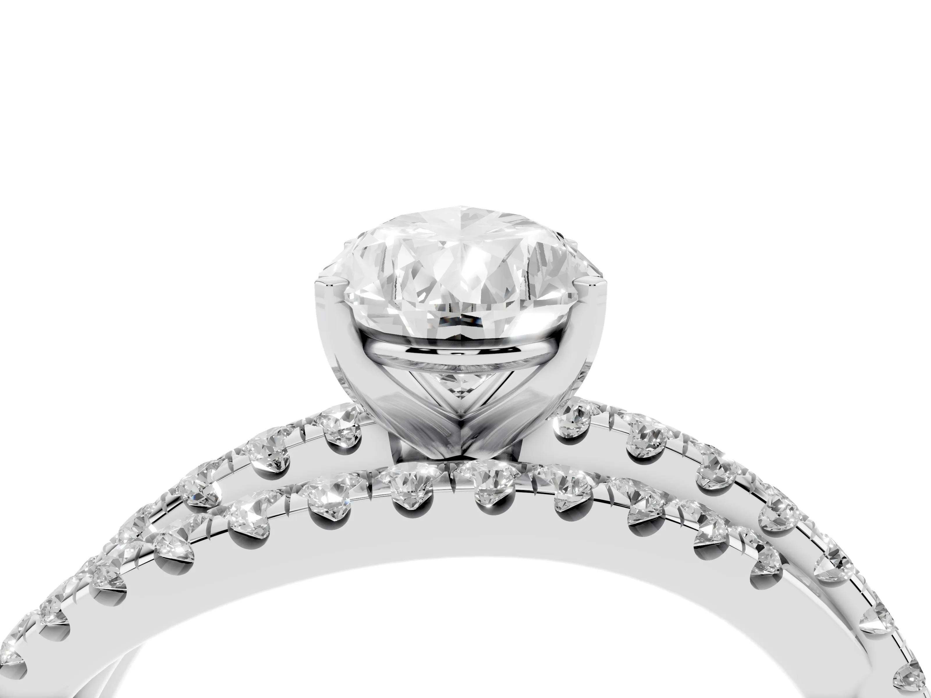 Pear Cut Diamond Solitaire Twist Band Ring Set in Silver with Pavé Setting and Prong Head