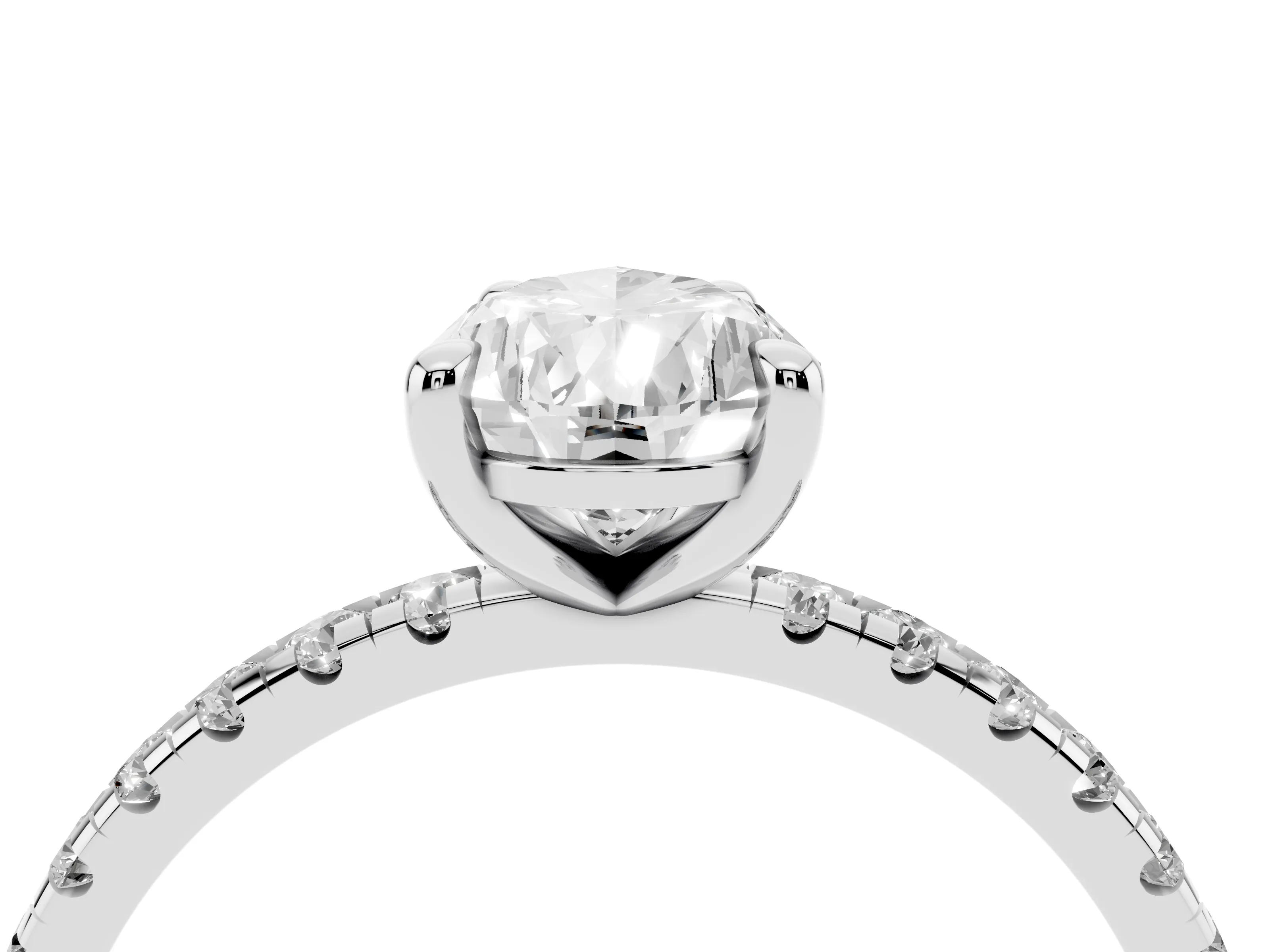 Pear Cut Diamond Brilliant Solitaire Ring Set in White gold with Pavé Band and Prong Setting