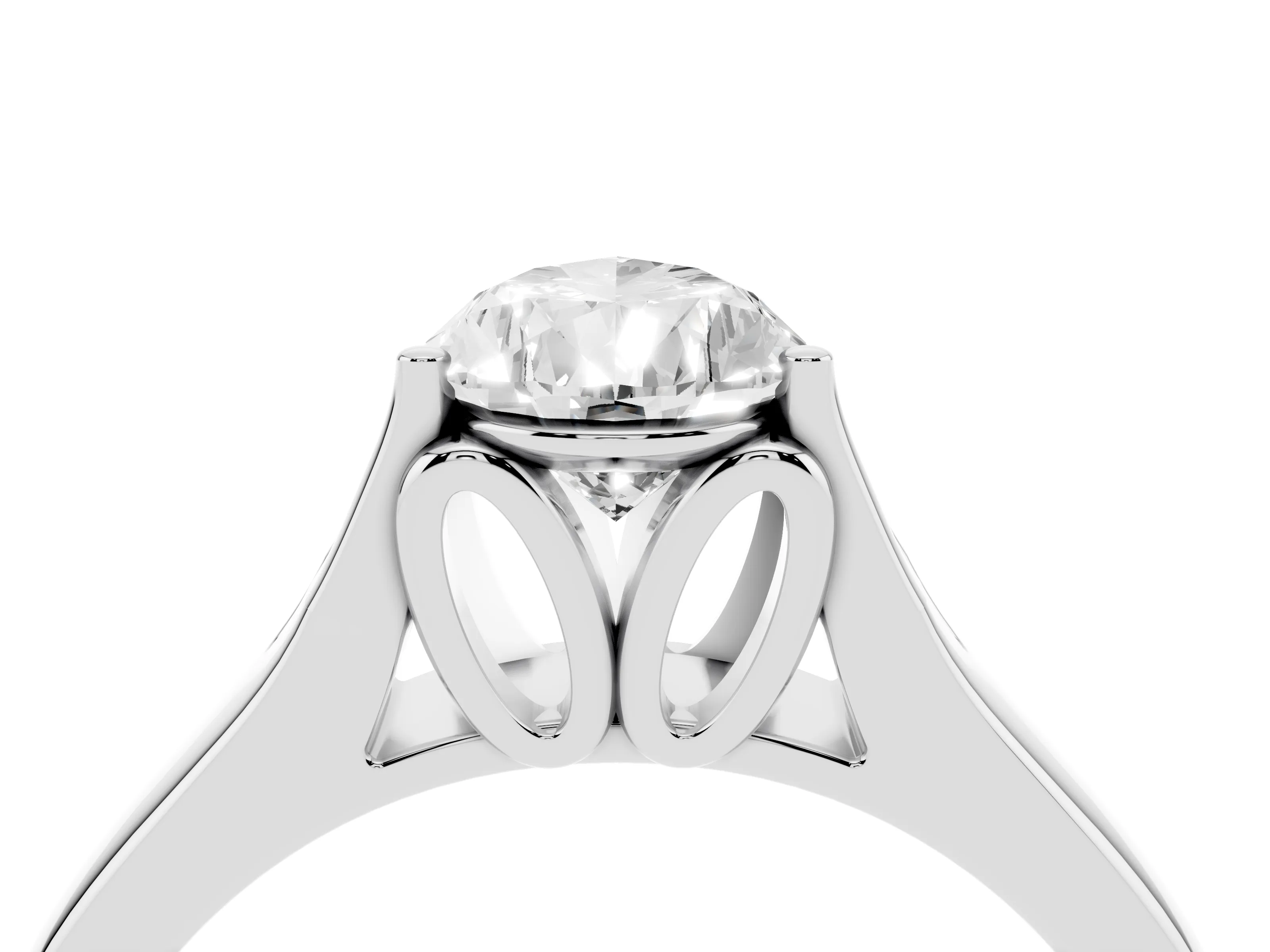 Pear Cut Diamond Solitaire Ring Set in White gold with Arched Cathedral Band and Prong Setting