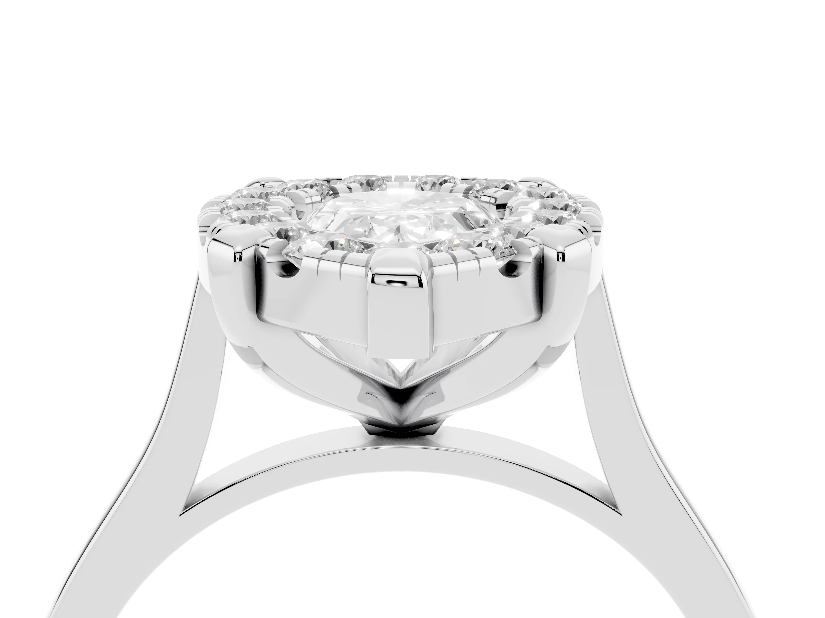 Pear Cut Diamond Cluster Halo Solitaire Ring Set in Platinum with Prong Setting