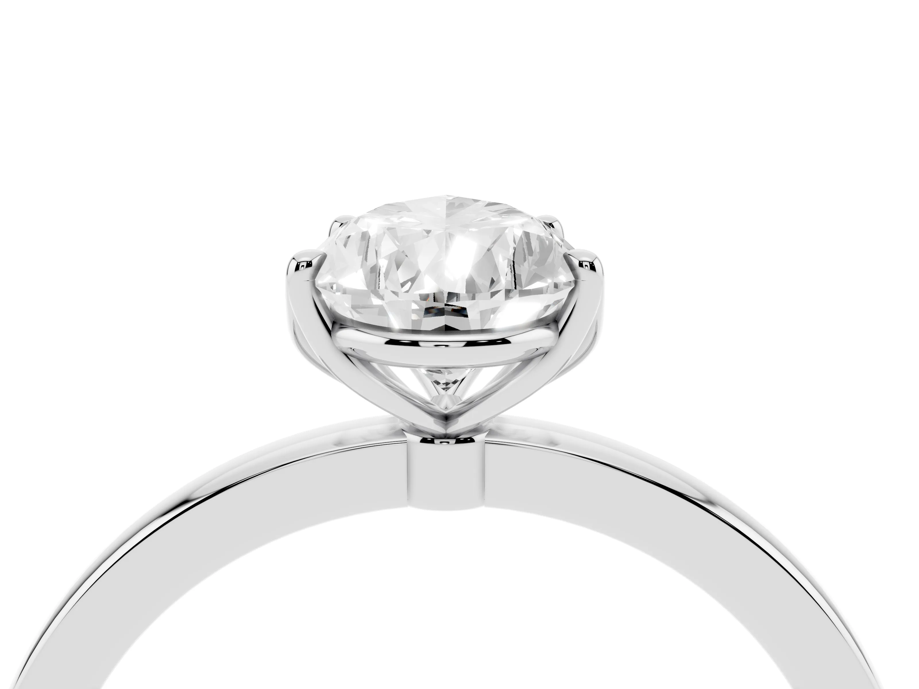 Pear Cut Diamond Solitaire Ring Set in Silver with Prong Setting and Thin Polished Band