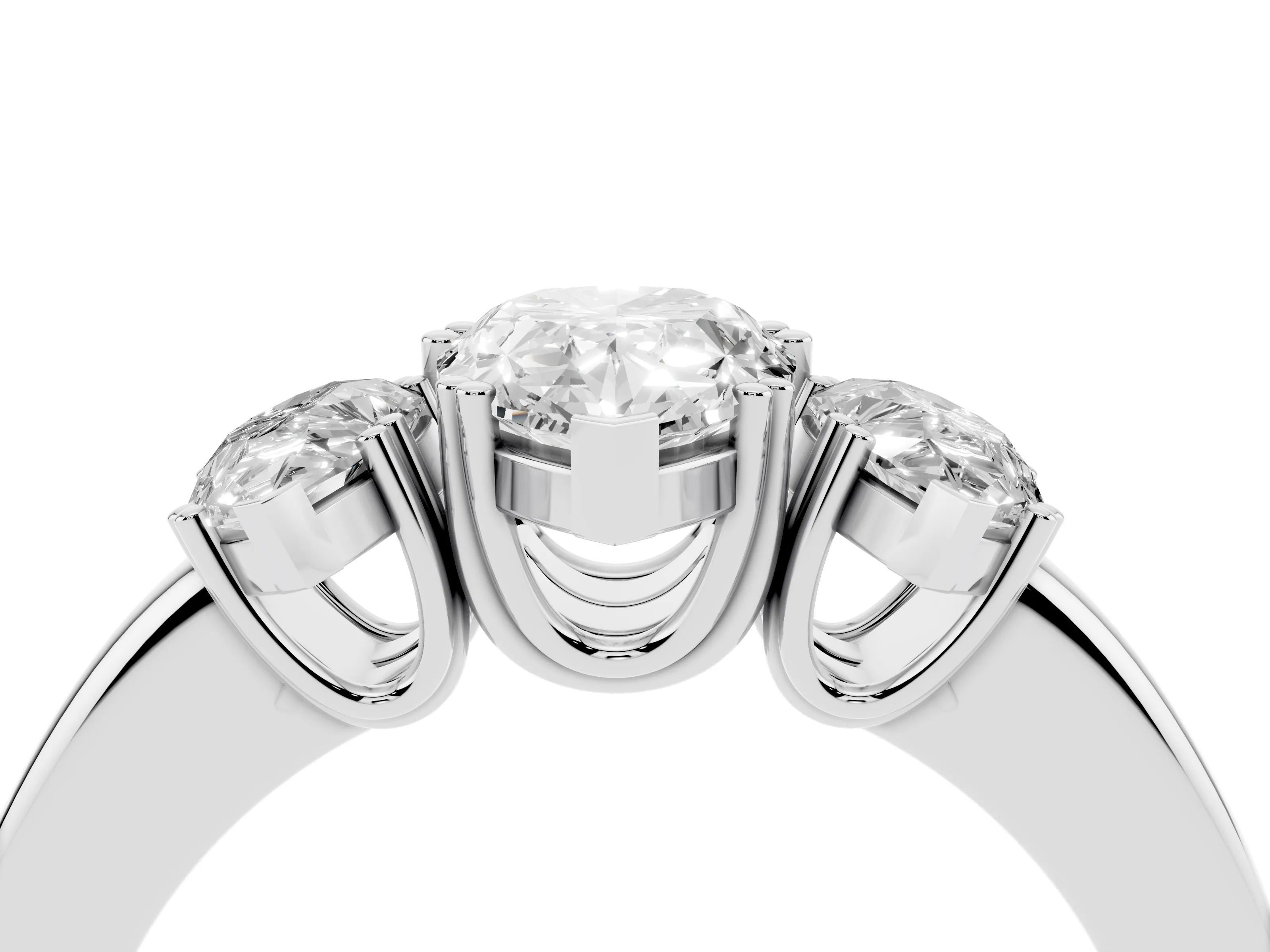 Pear Cut Diamond Three-Stone Ring Set in Platinum with Polished Channel-Set Band