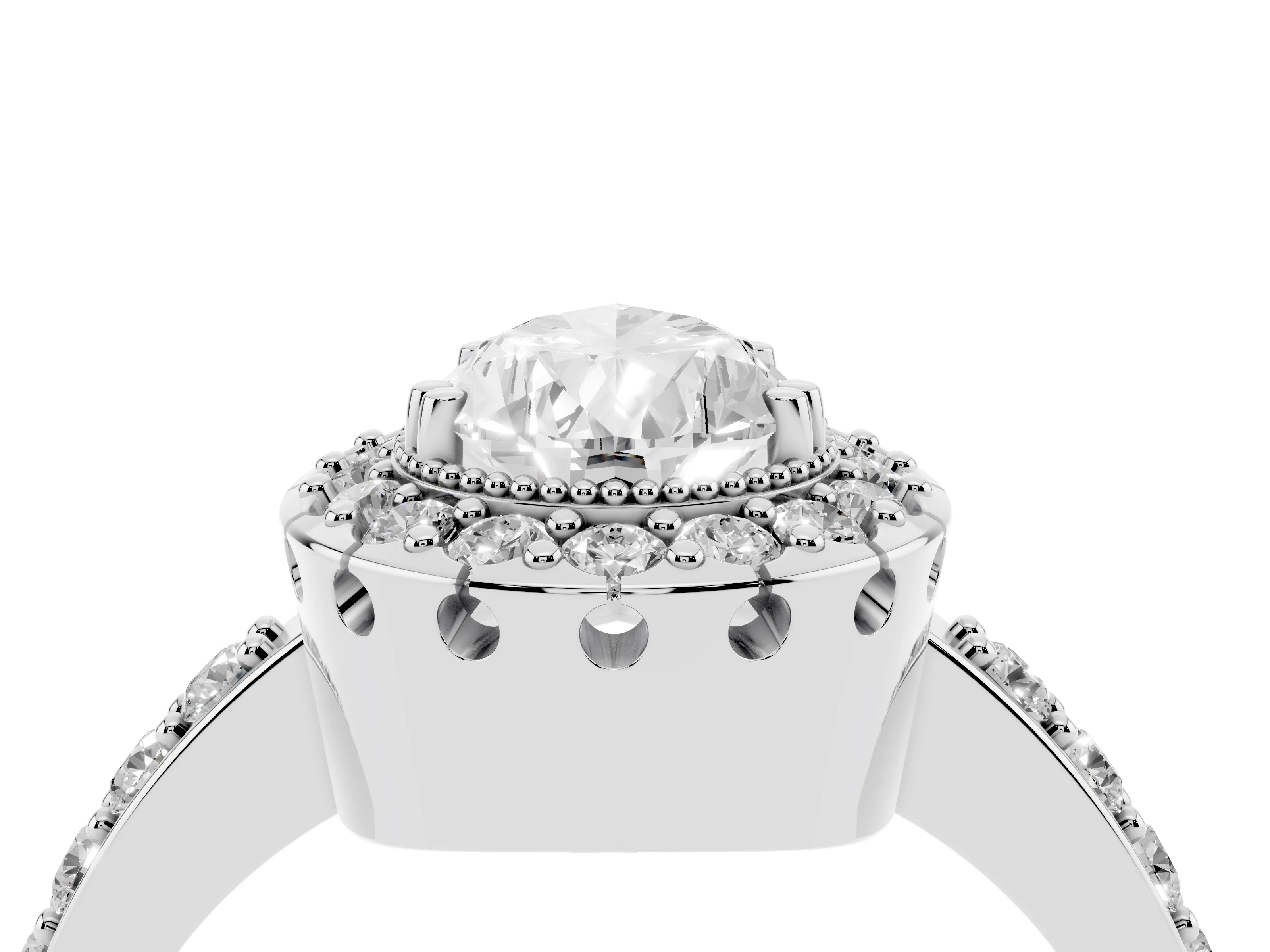 Pear Cut Diamond Halo Ring Set in Platinum with Pavé Shank and Prong Setting