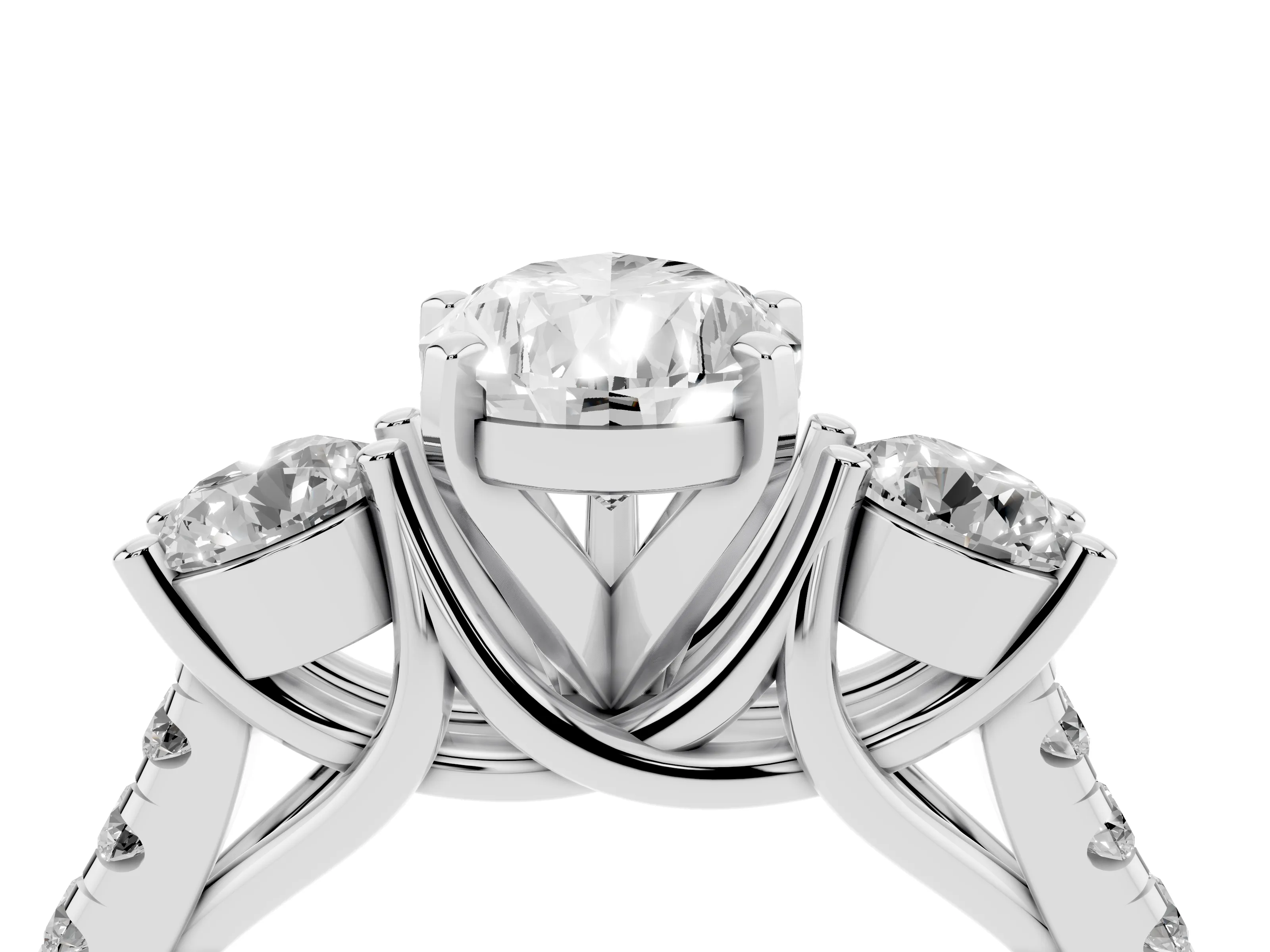 Three-Stone Pear Cut Diamond Pavé Band Ring Set in Silver with Prong-Set Trio