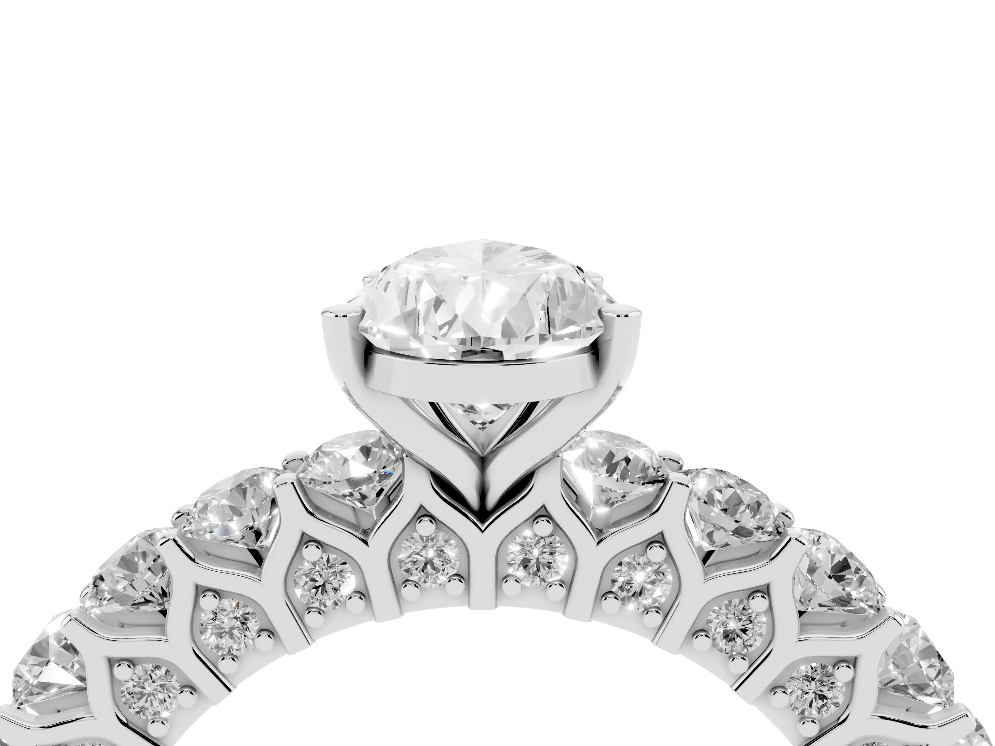 Pear Cut Diamond Solitaire Ring Set in Platinum with Shared Prong Pavé Band